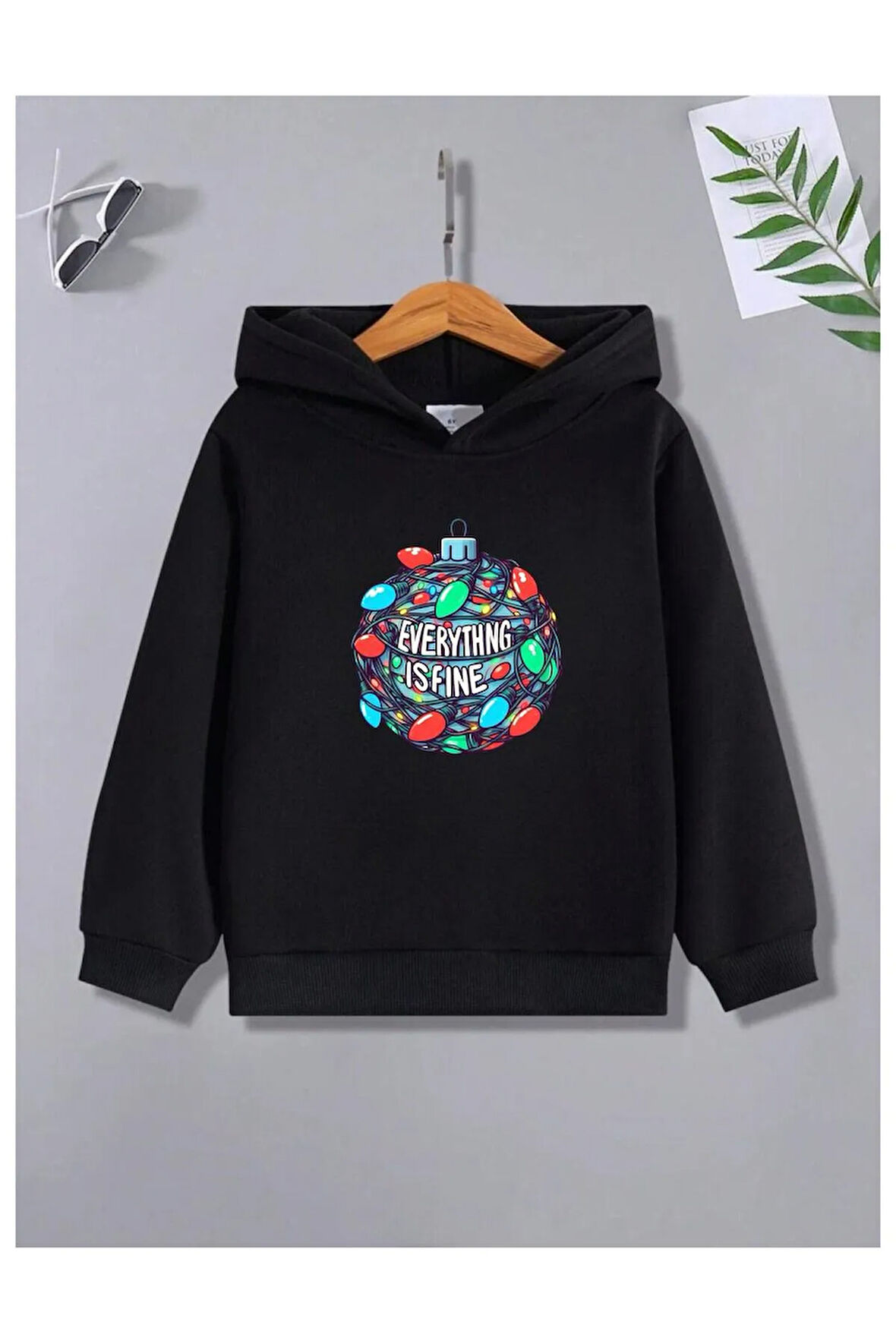 Çocuk Tasarım Everythng Is Fıne Baskılı Kapüşonlu Sweatshirt Pamuklu
