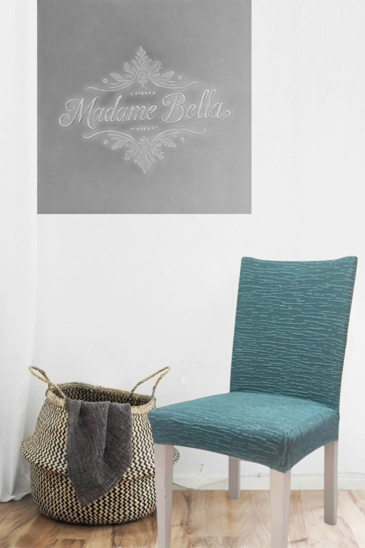 Mint Yeşili Çubuk desen jakarlı esnek yıkanabilir lastikli 1 Adet 45x45x60 Boyutunda sandalye kılıfı