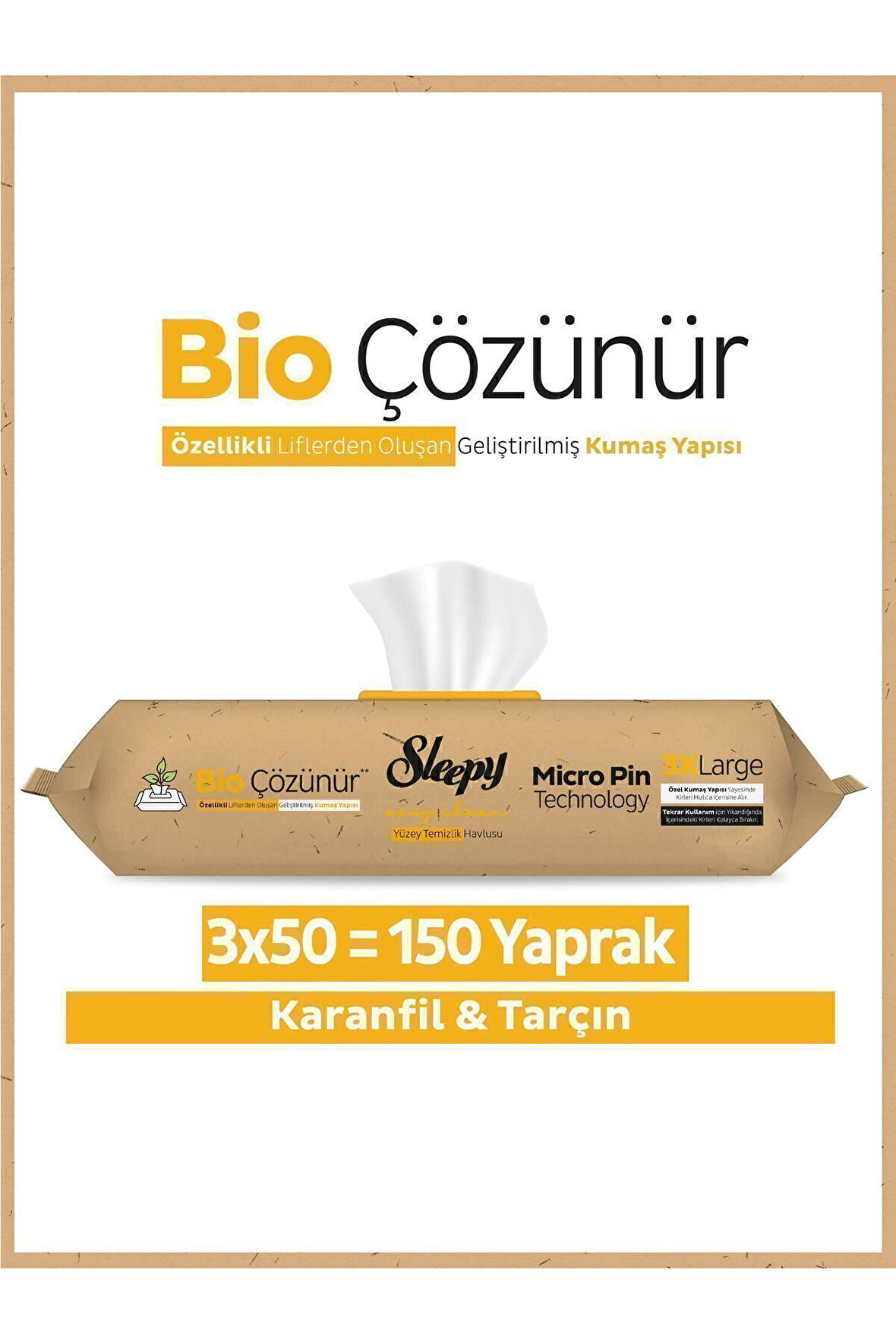 Sleepy Easy Clean Bio Çözünür Karanfil Ve Tarçın Yüzey Temizlik Havlusu 3x50 (150 YAPRAK)