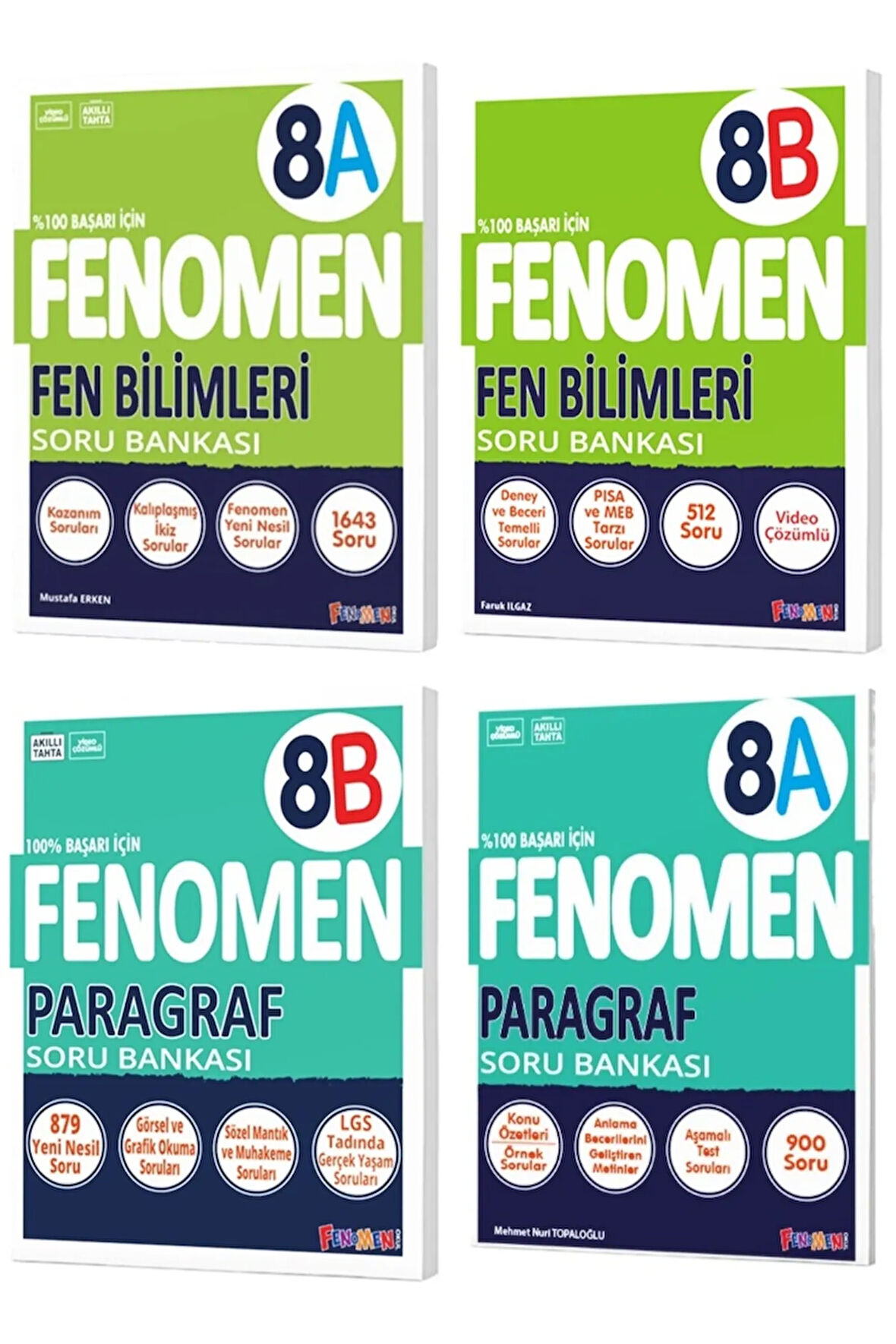 Fenomen Okul 2025 8. Sınıf Fen Bilimleri + Paragraf A + B Serisi Soru Bankası Seti 4 Kitap