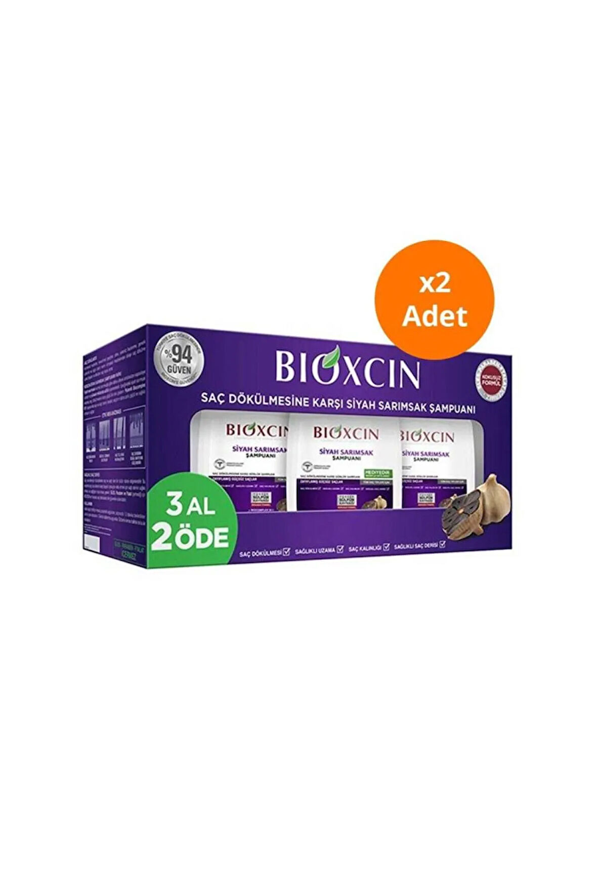 Saç Dökülmesine Karşı Siyah Sarımsak Şampuanı 3x300 ml X2 Paket Tüm saç tipleri için