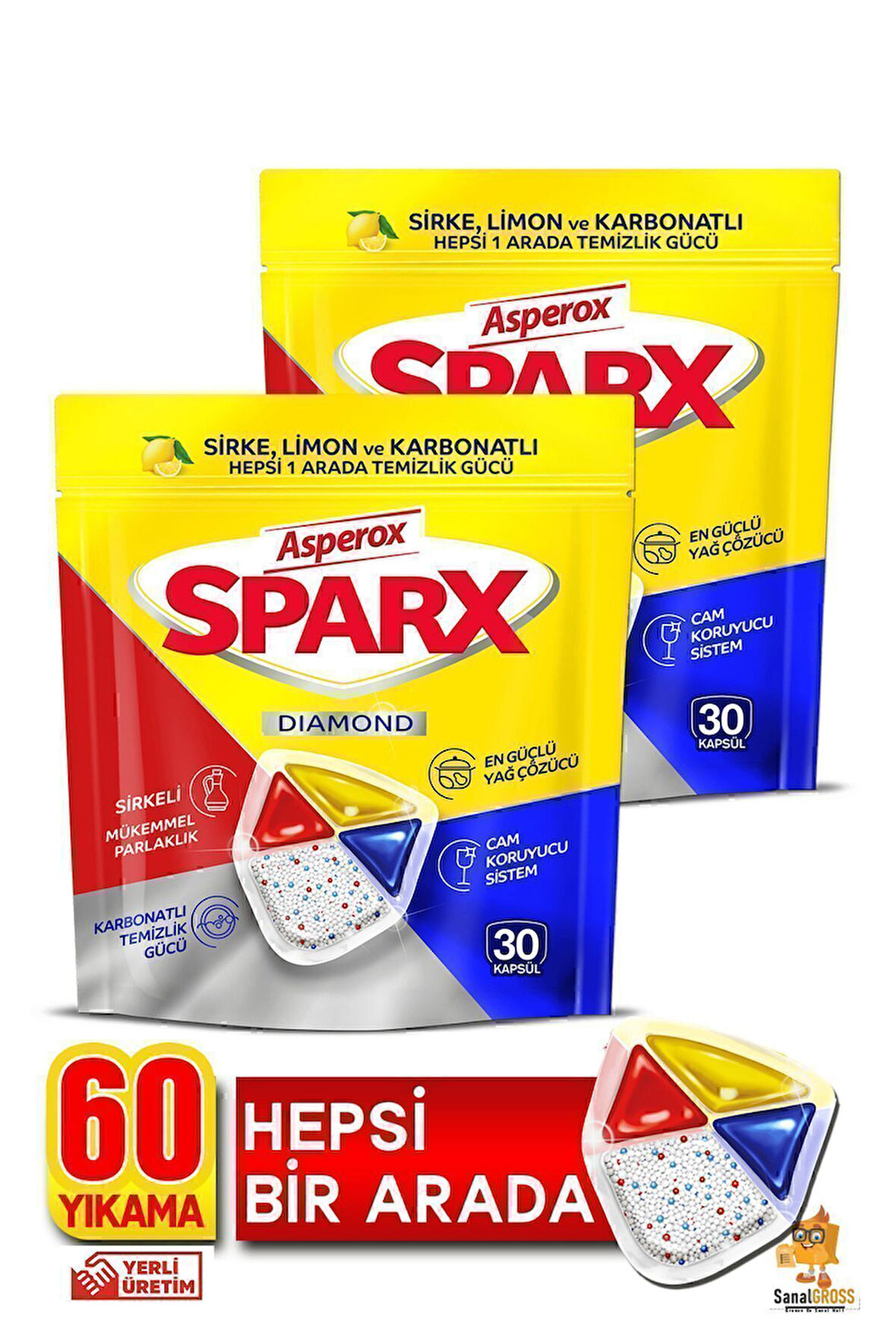 Sparx Bulaşık Makinesi Kapsülü 30'lu x 2 Paket (60 Yıkama)