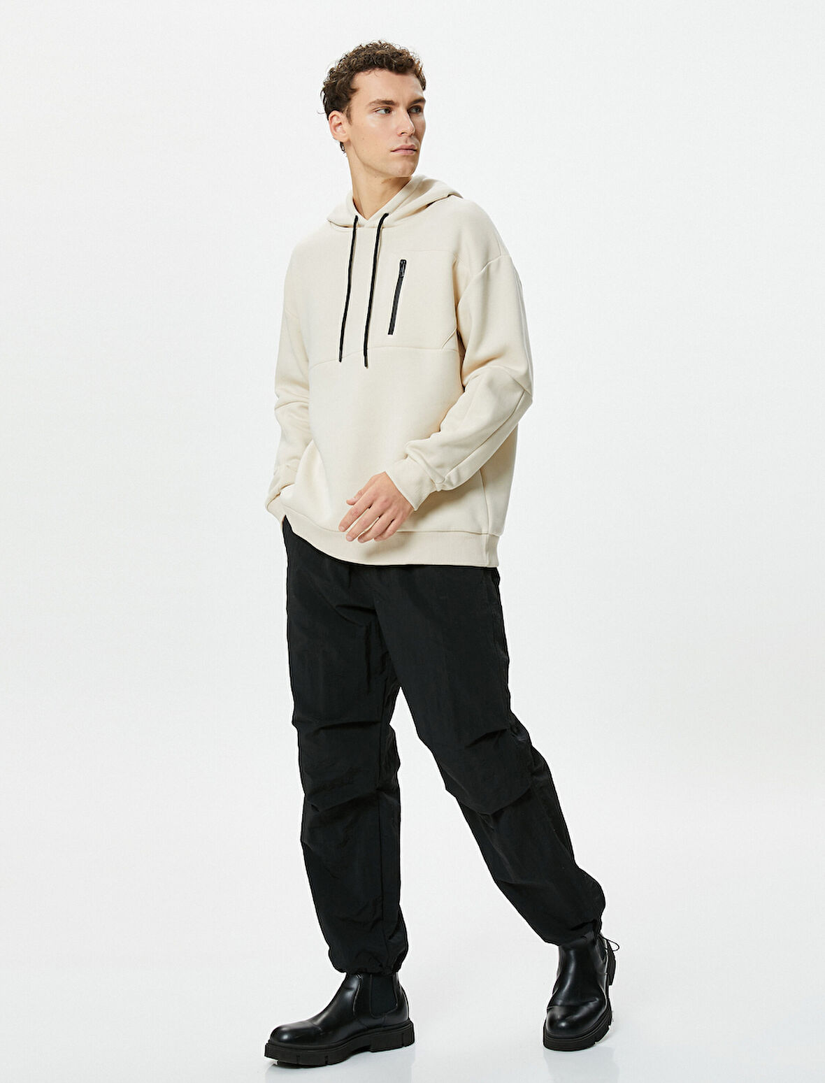 Oversize Hoodie Fermuar Cepli Dikiş Detaylı Uzun Kollu