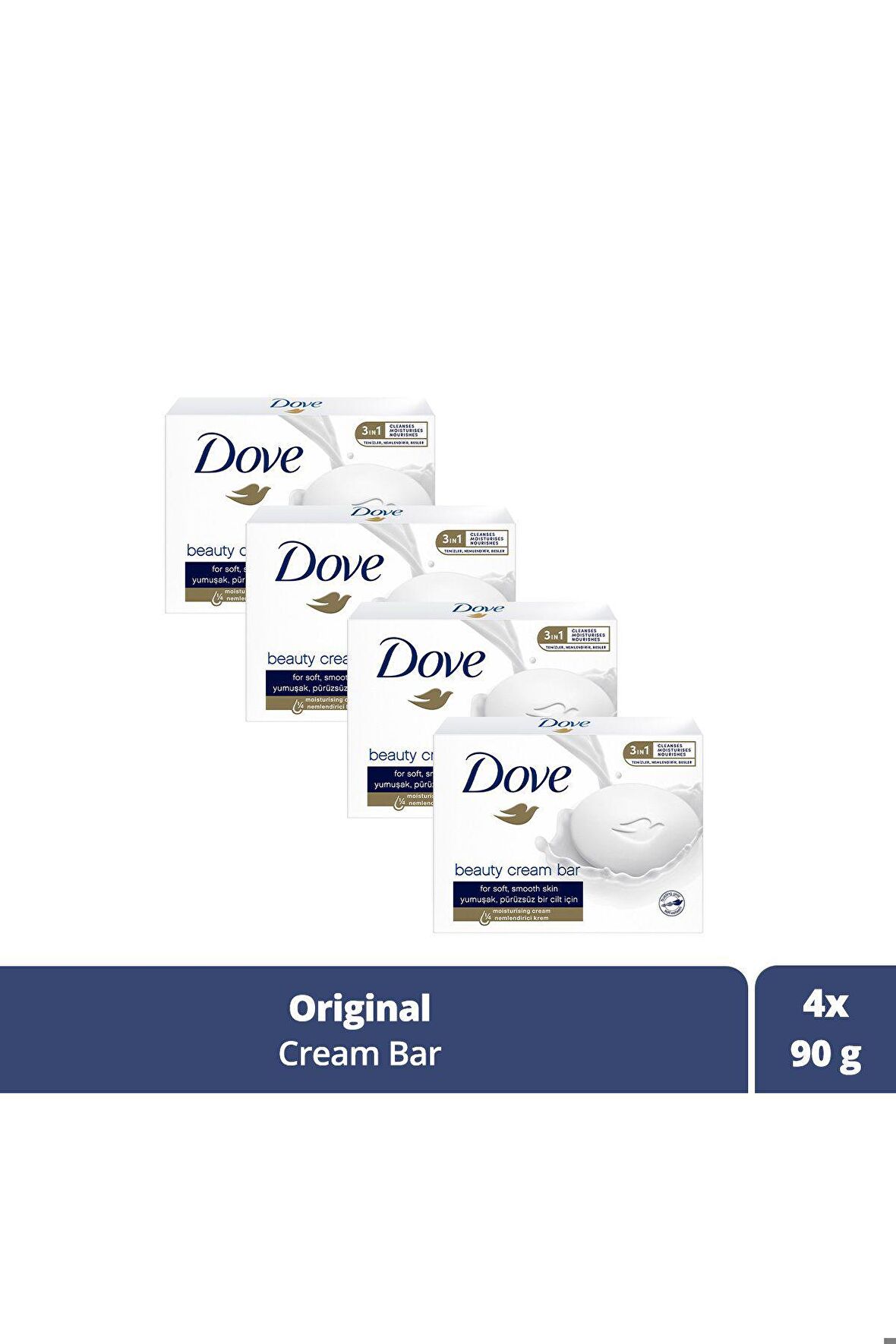 Dove Beauty Cream Bar Katı Güzellik Sabunu Original Nemledirici Etkili 90 G X4 Adet