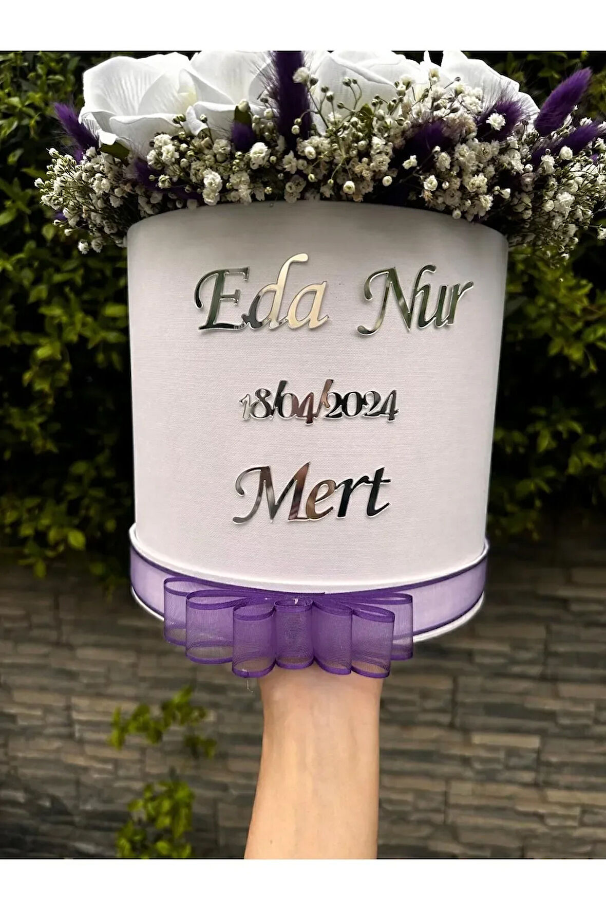 Kutuda Beyaz Gül, Kadife Yapay Çiçek, Isteme Çiçeği, Söz Çiçeği