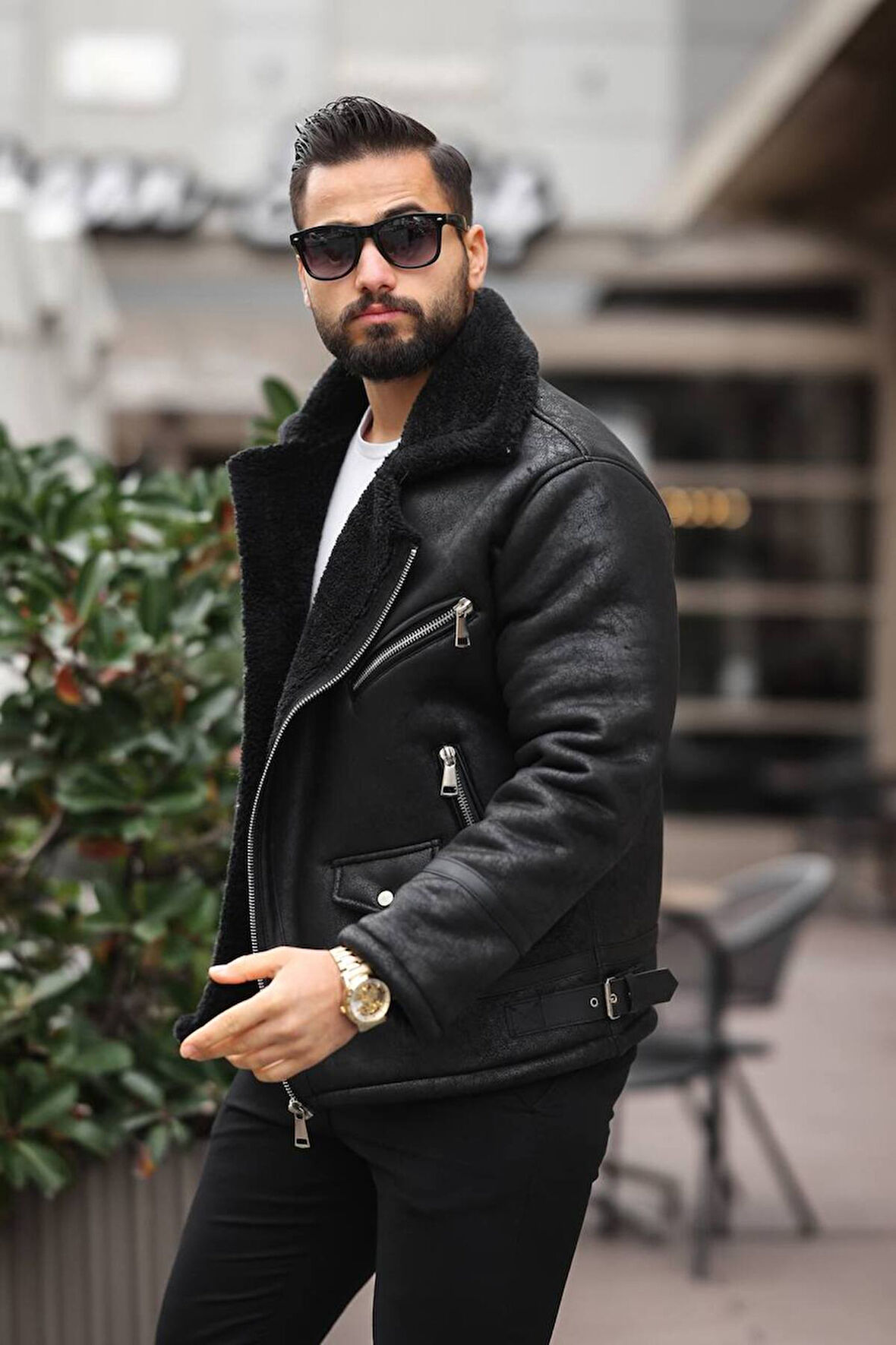 ERKEK BİKER RETRO İÇİ KÜRK KAPLI NAPA NUBUK DERİ CEKET