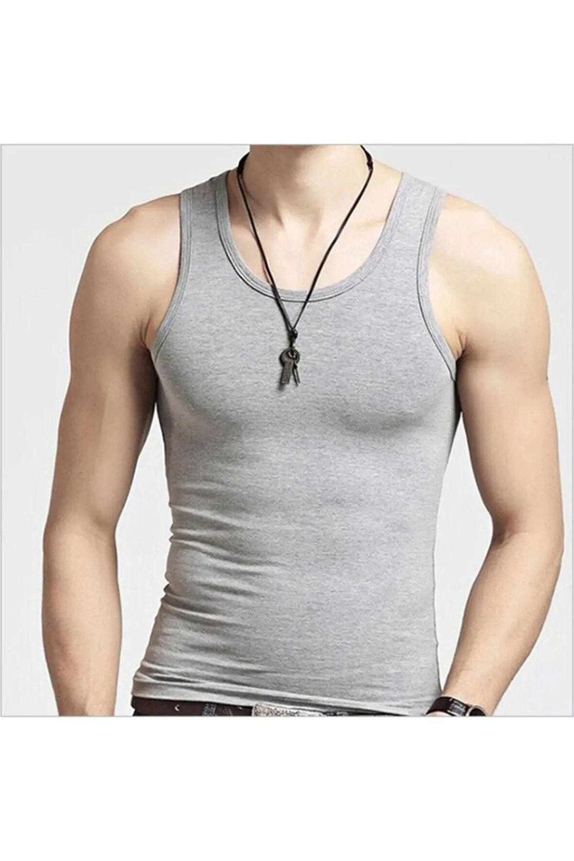 Erkek Askılı Penye Pamuklu Gri Atlet ( 6'lı Paket )