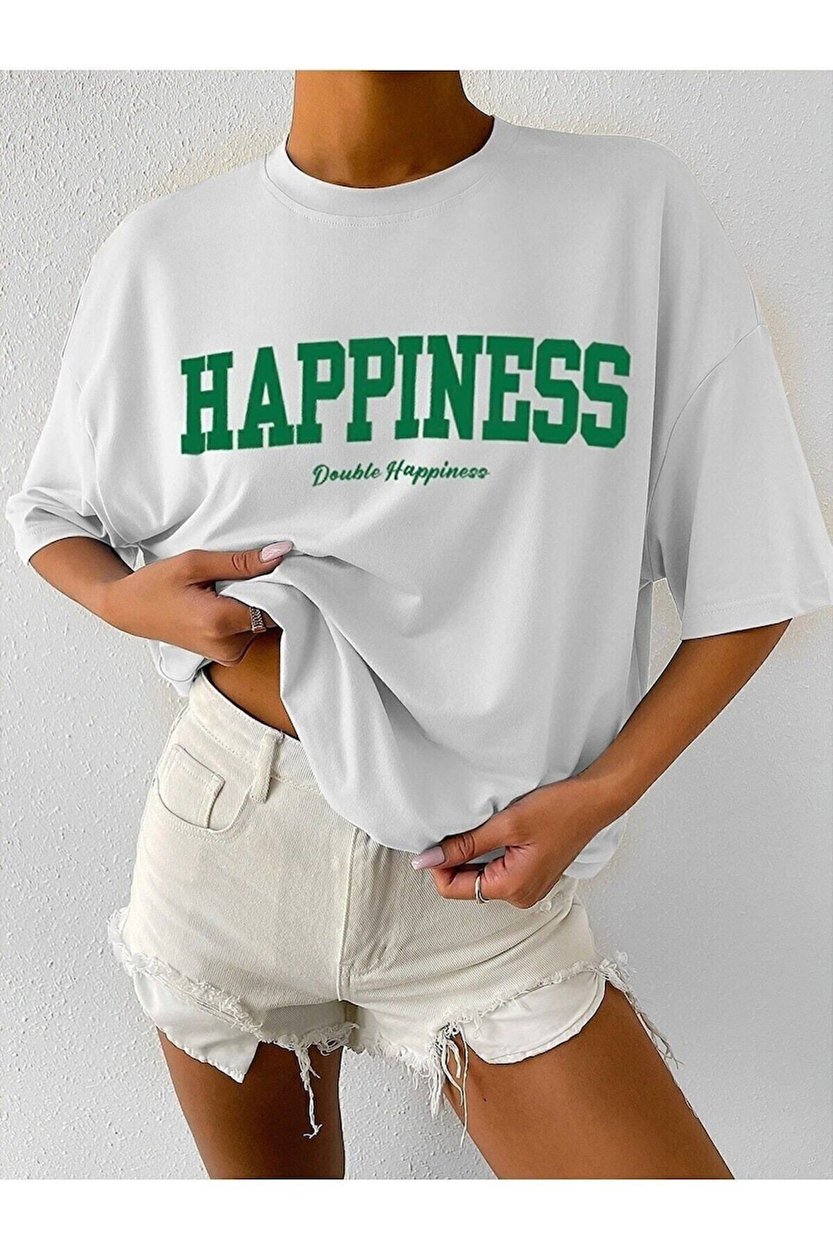 Unisex Freedom Beyaz Oversize Baskılı T-shirt