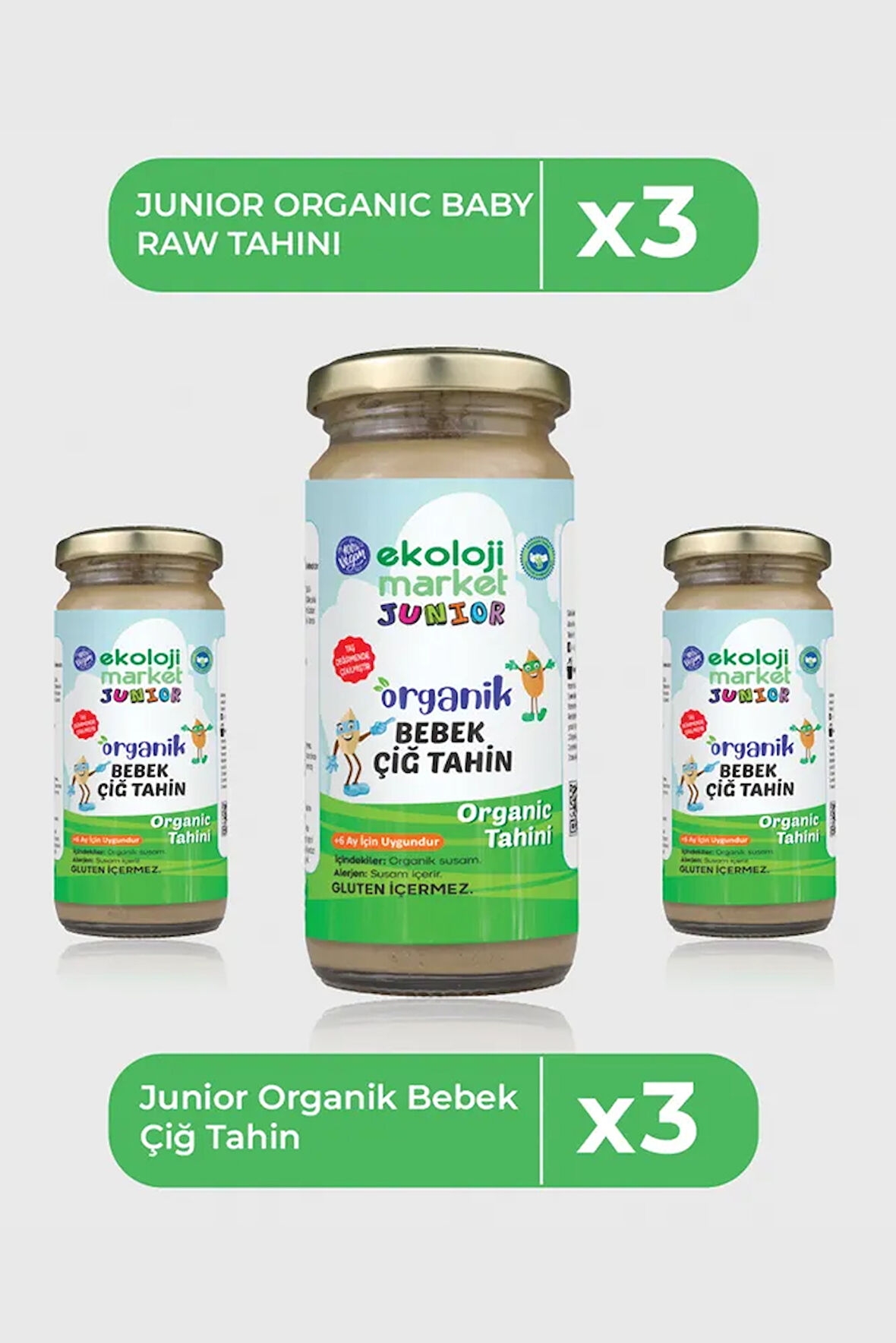 Organik Bebek Çiğ Tahin 230 Gr 3 lü Paket Organic Baby Raw Tahini 230 Gr 3 Pack