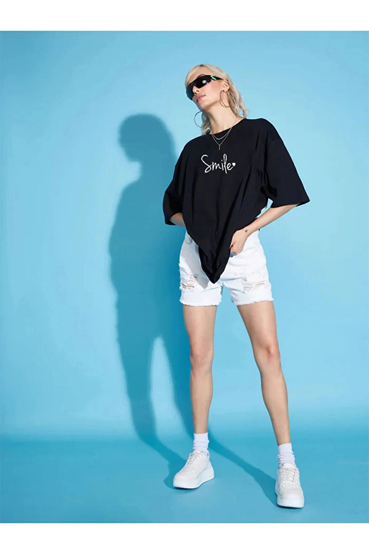 Unisex Siyah Bisiklet Yaka Oversize T-shirt