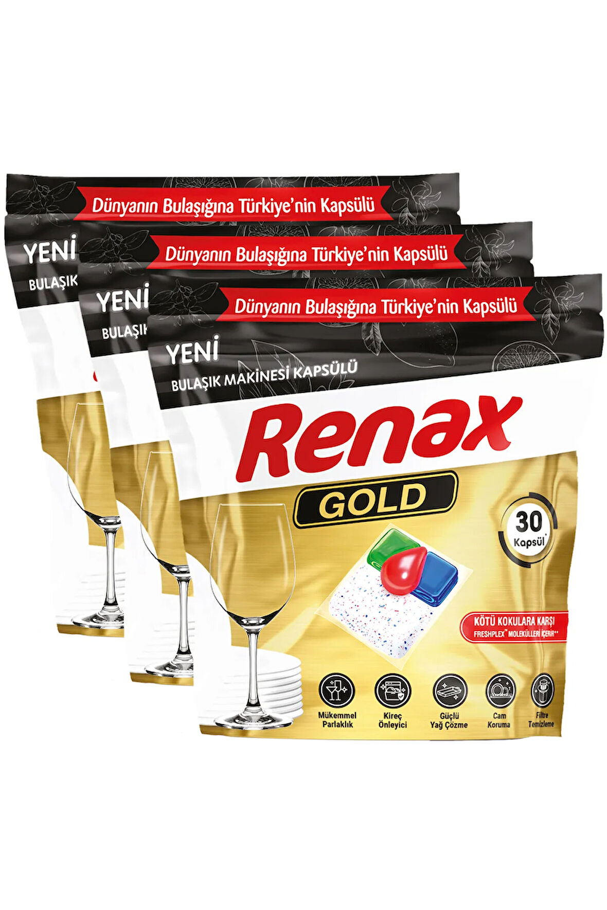 Gold Bulaşık Makinesi Kapsülü Hepsi Bir Arada 30 Lu X 3 Ad