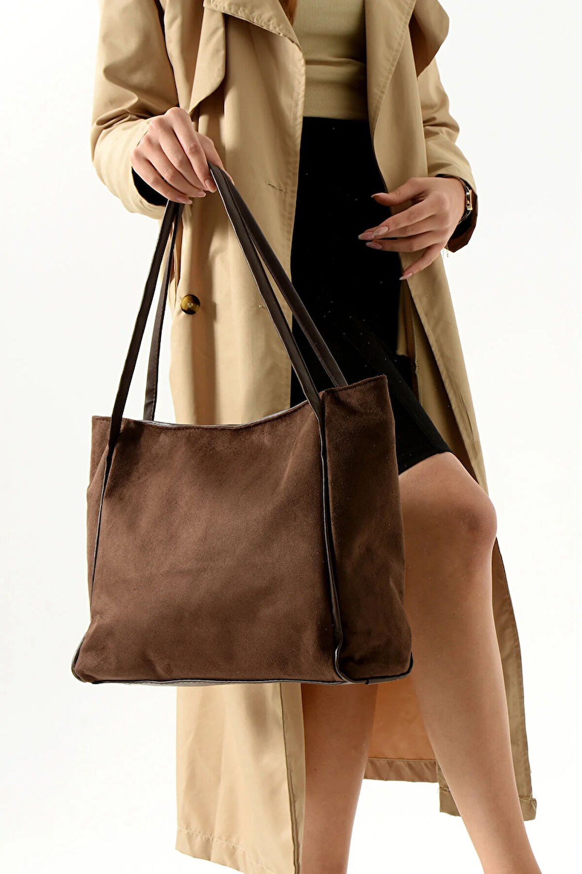 KADIN SALAŞ SUET OMUZ ÇANTASI BÜYÜK BOY ASTARLI