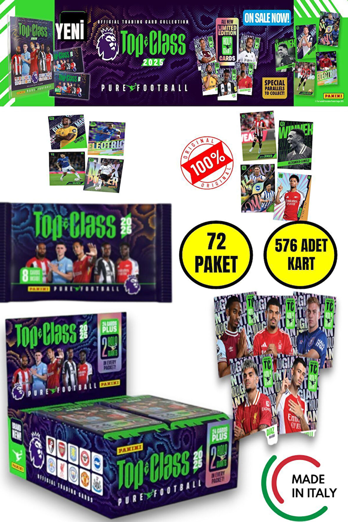 Panini Top Class 2025 Premier League Koleksiyon Futbolcu Kartları  (72 Paket & 576 Adet Kart )