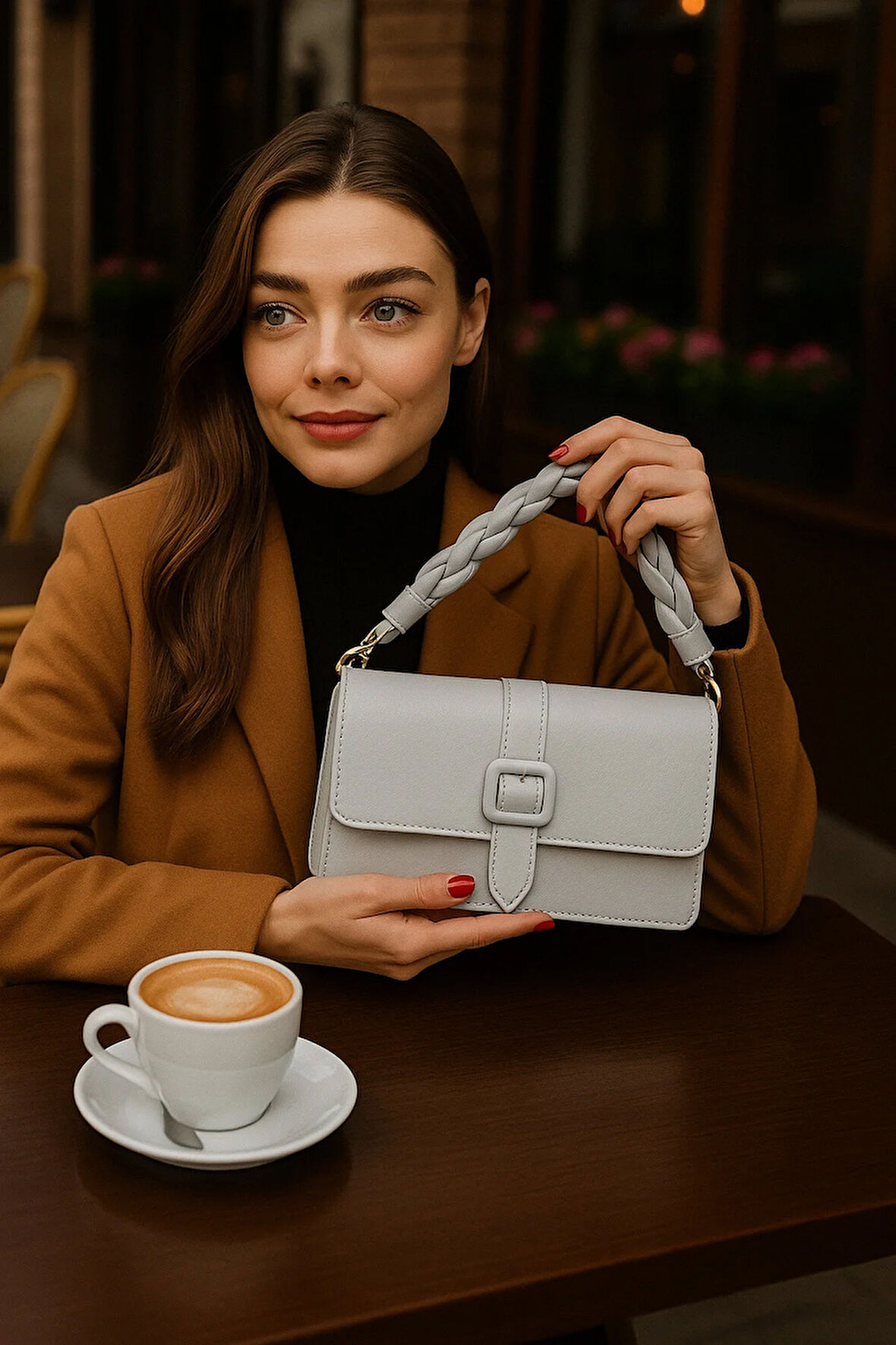 Lüks Örgü Kısa Sap Detaylı 2 Gözlü Çapraz Omuz Çantası