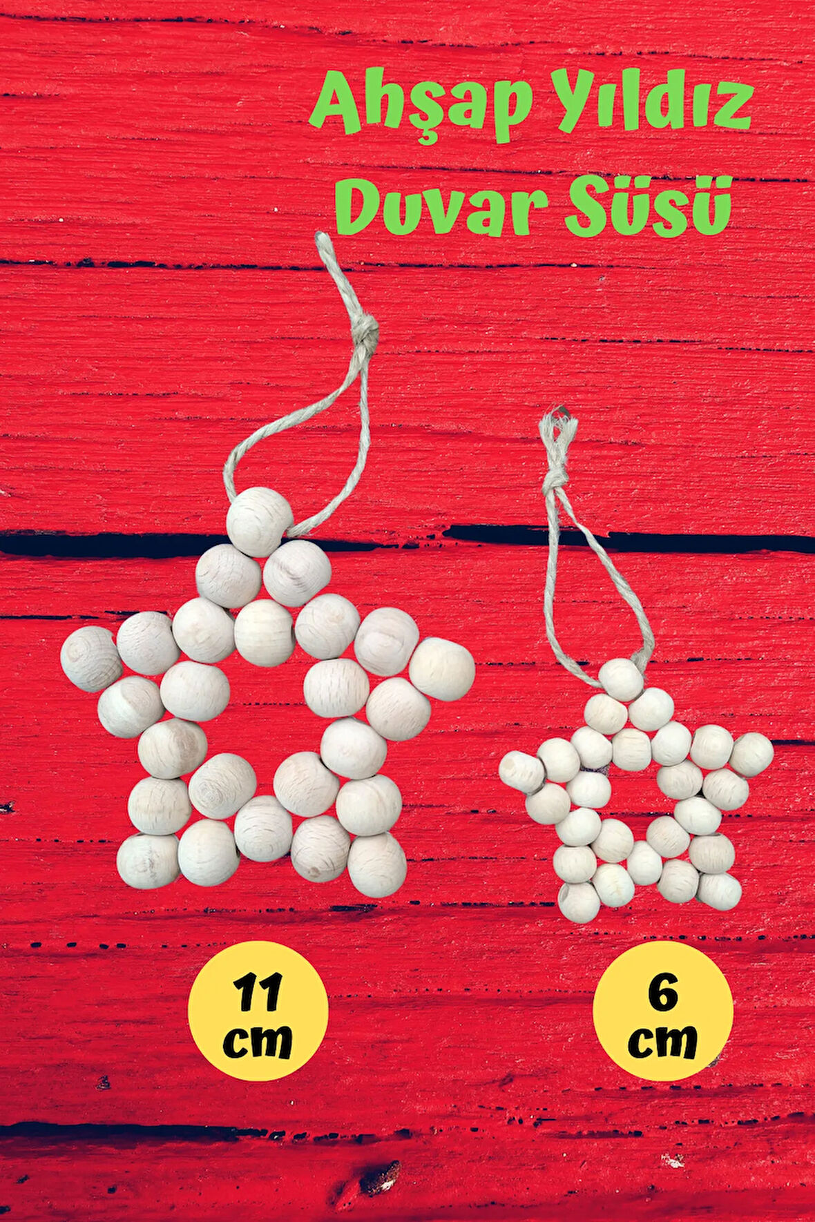 2'li Dekoratif Ahşap Boncuklu Yıldız Set Kapı Duvar Mutfak Bebek Odası Süsü