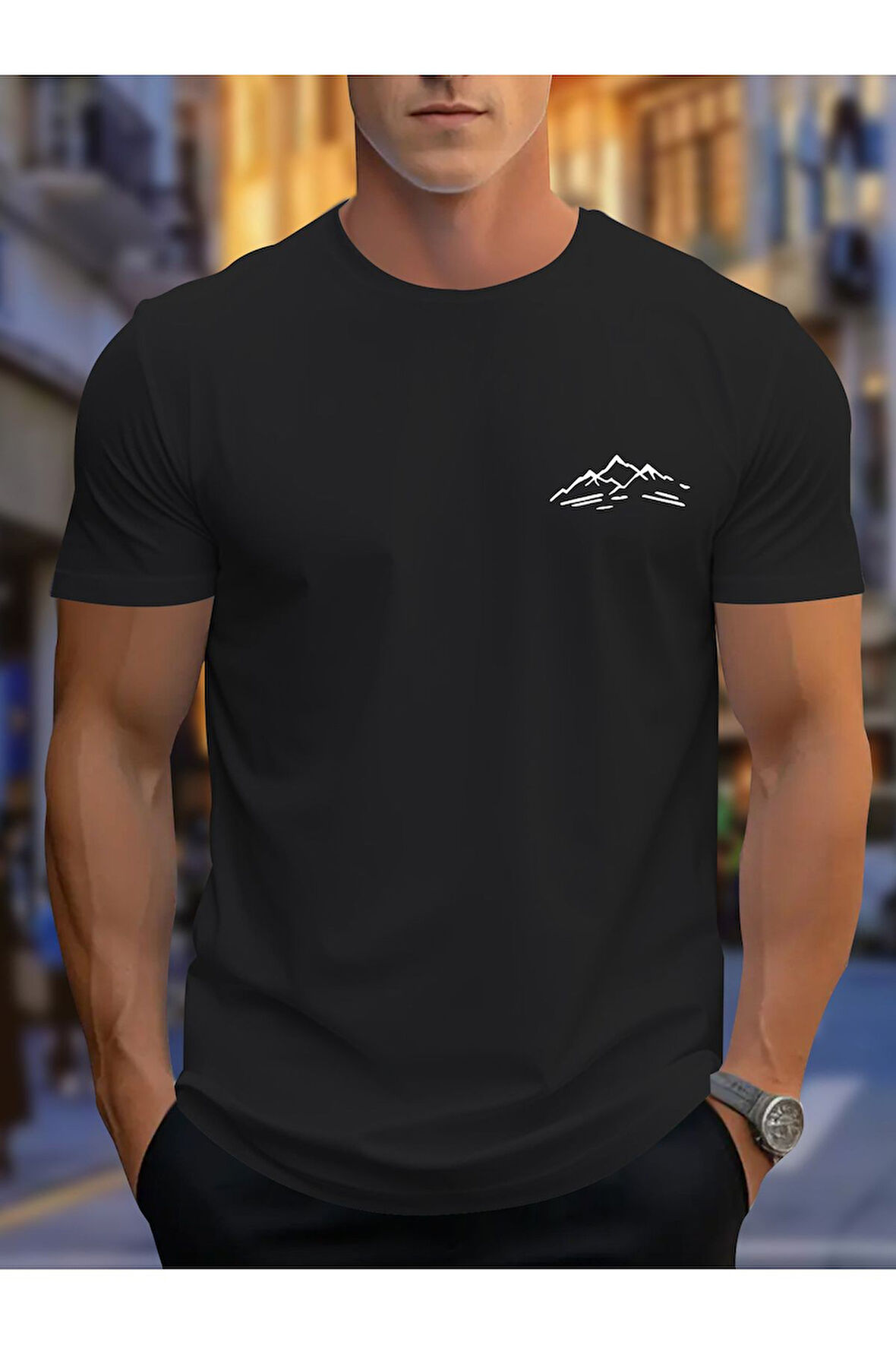 Unisex Dağ Baskılı Oversize T-shirt