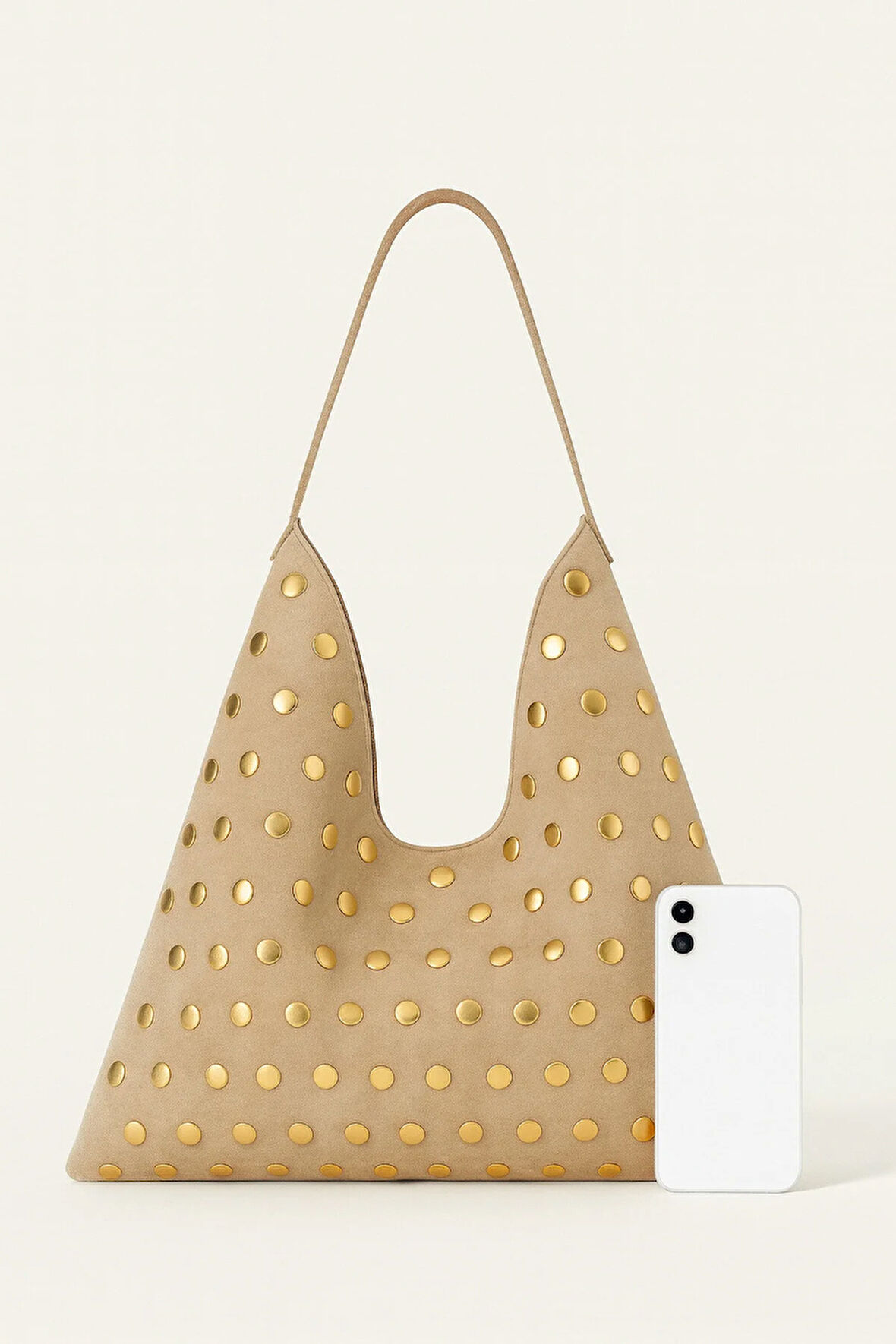 Lüks Suet Deri Gold Taşlı İkonik Üçgen Omuz Çantası