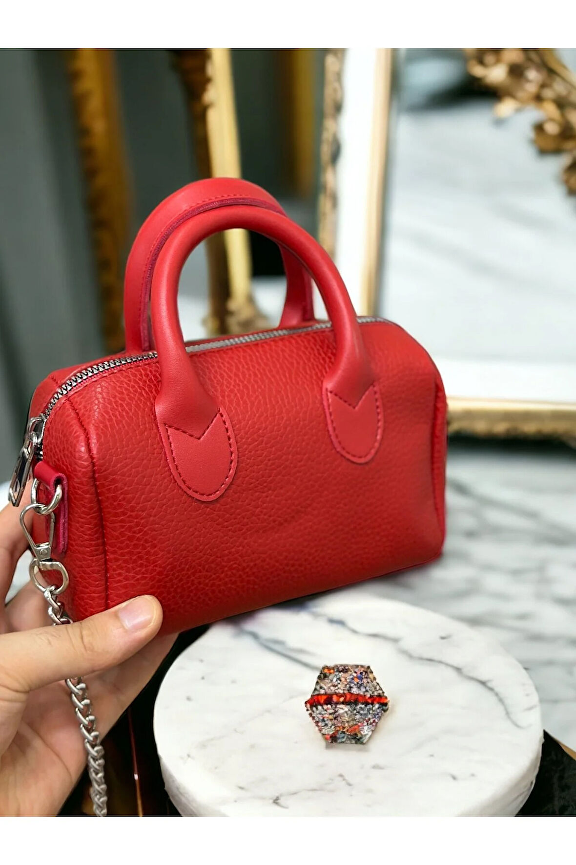 Mini şık özel yapım zincir askılı dilek çanta