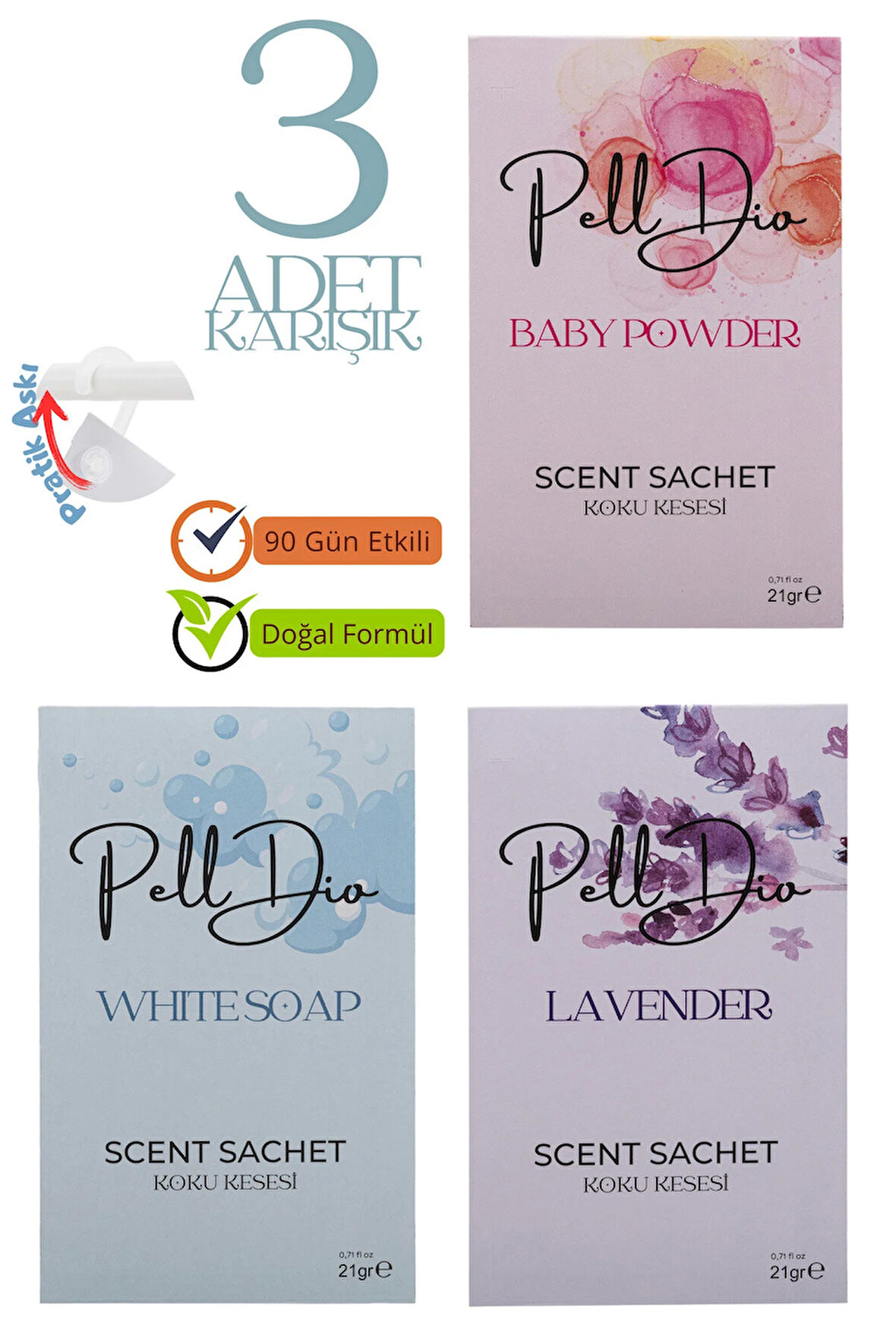 3'lü Bebek Pudrası - Beyaz Sabun - Lavanta Dolap Kokusu, Ayakkabılık Ve Çekmece Kokusu Kesesi-1