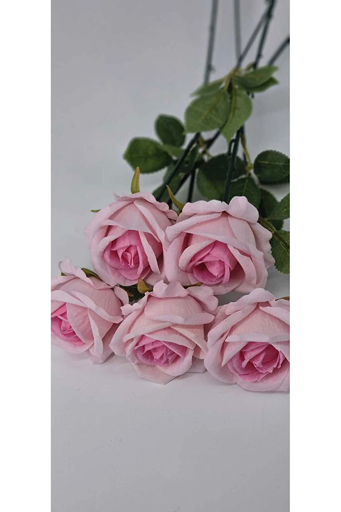 Yapay Kadife Gül 10 Adet Açık Pembe 50 cm VazoDekor Gelin Çiçeği ev Süsü