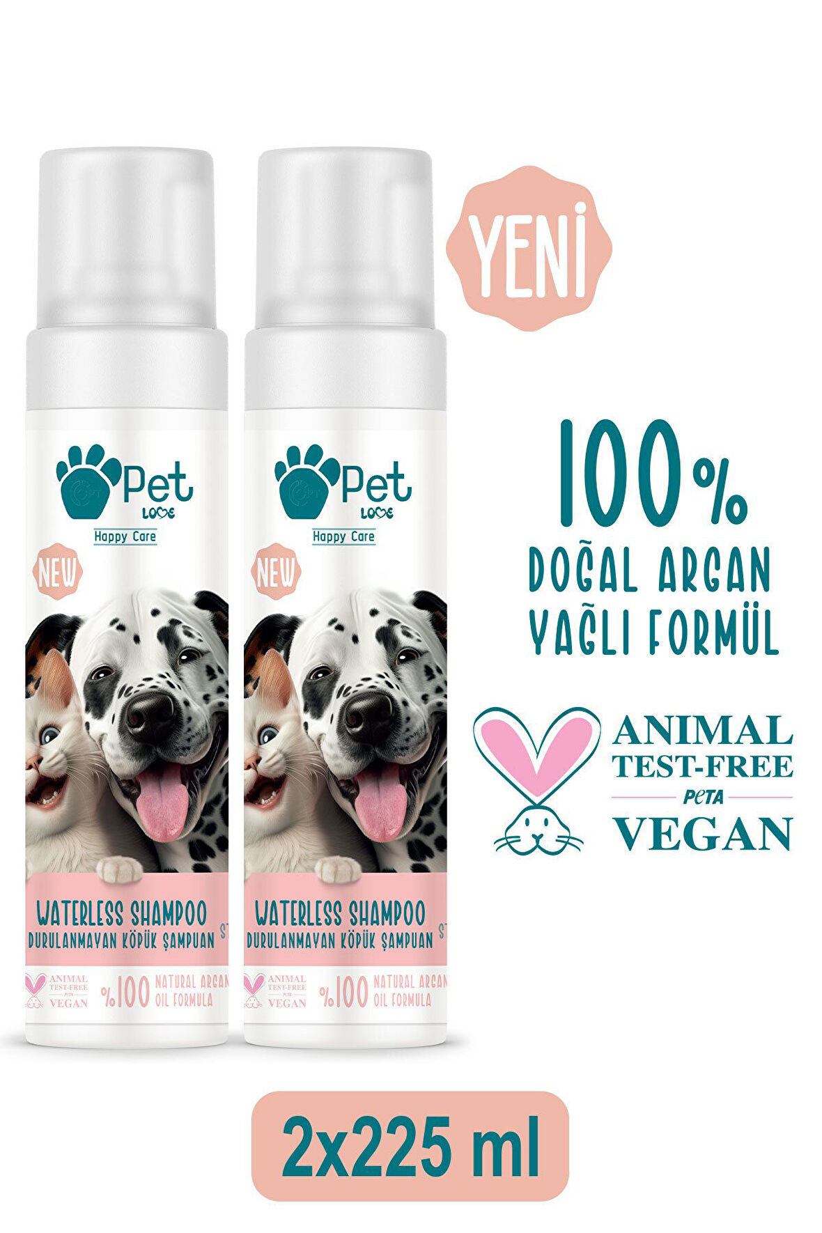 Kedi Ve Köpekler Için Durulanmayan Köpük Şampuan Çilek 2x225 ml