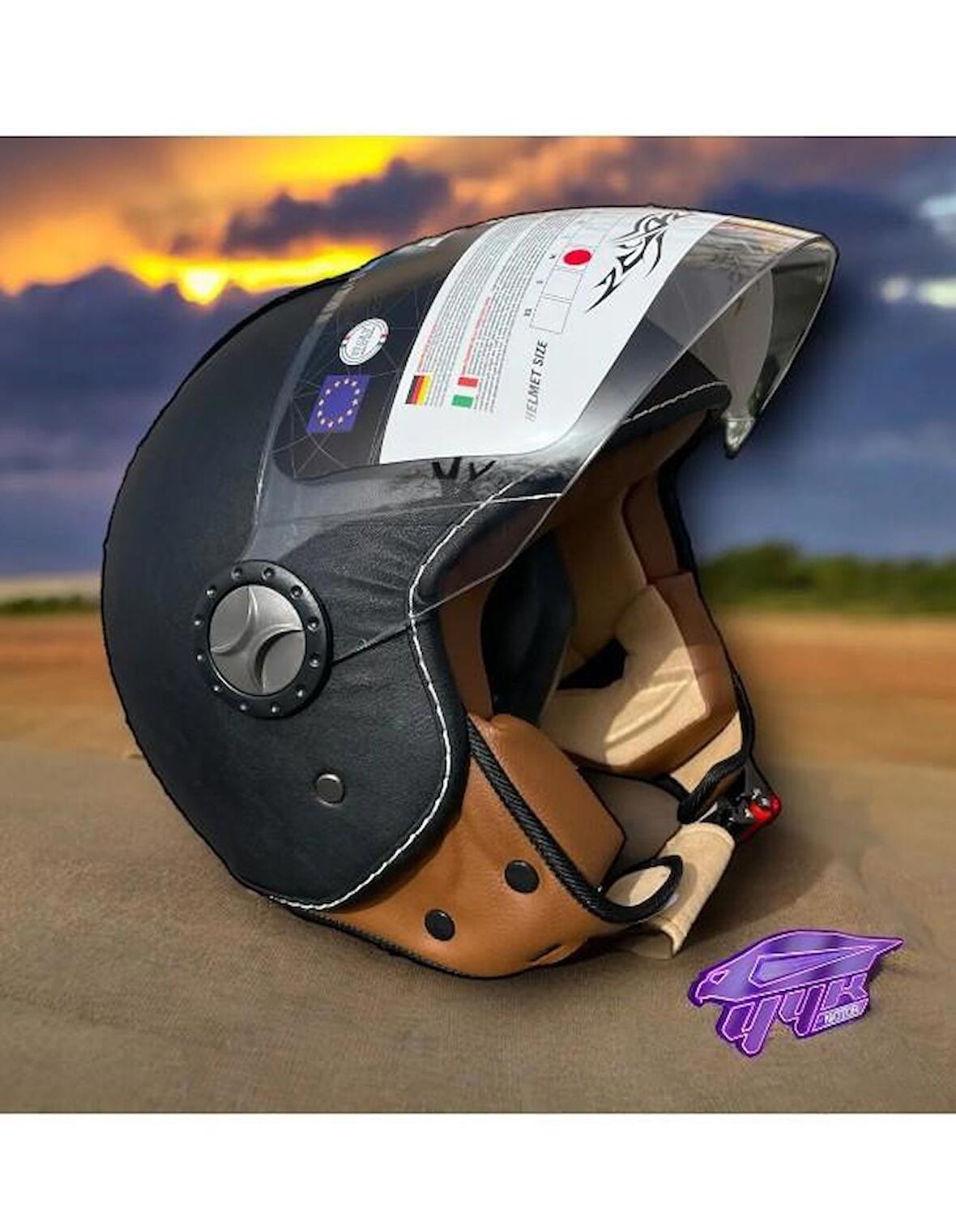Sway 701 Deri Kaplı Yarı Camlı Elektrikli Bisiklet Motosiklet Scooter Kaskı 2XL Beden Siyah