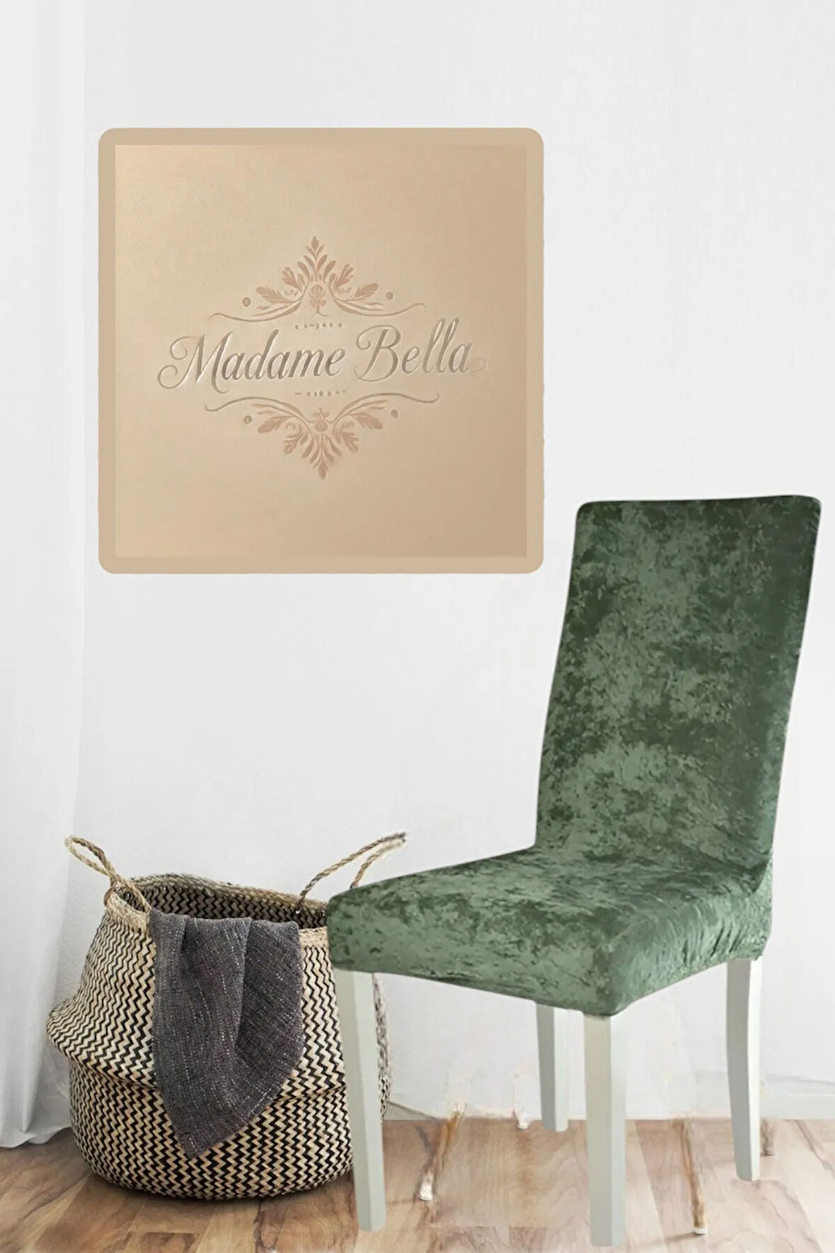 Yeşil Ipek Kadife Esnek Lastikli Sandalye Kılıfı Sandalye Örtüsü 1 Adet 45x45x60 Boyutunda