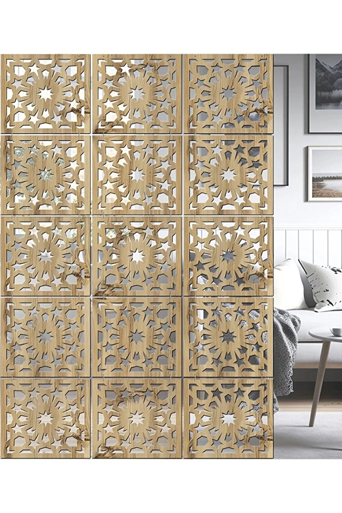 Lazer Kesim Sarkıt Paravan, Ahşap Seperatör, Panel Levha Seti Dekorasyon Ahşap Oda Bölücü Desen