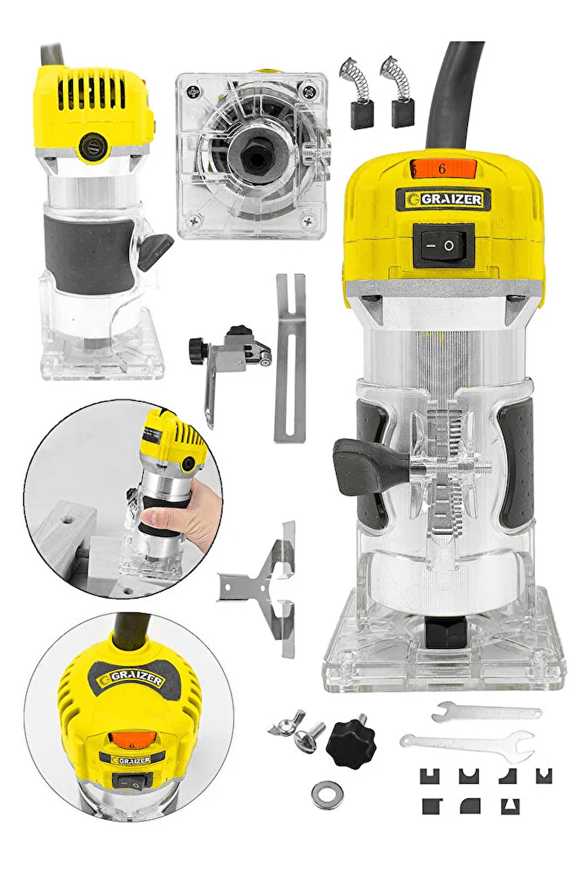 6 Kademe Devir Ayarlı Formika Traşlama Freze Makinesi 6 Mm + 12 Adet Uç Hediye Sarı