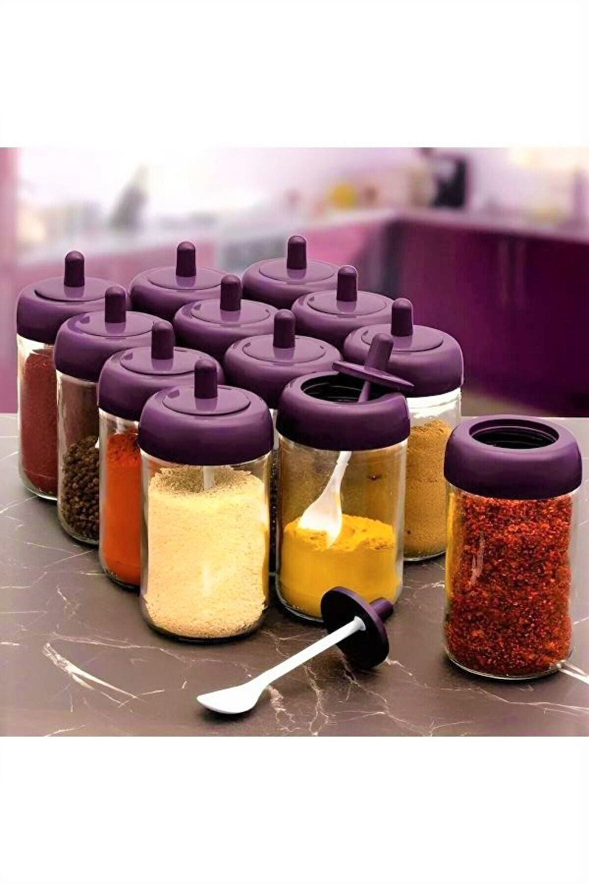 2  Adet   Kendinden Kaşıklı Baharatlık Seti - 330 ml - Cam Kavanoz