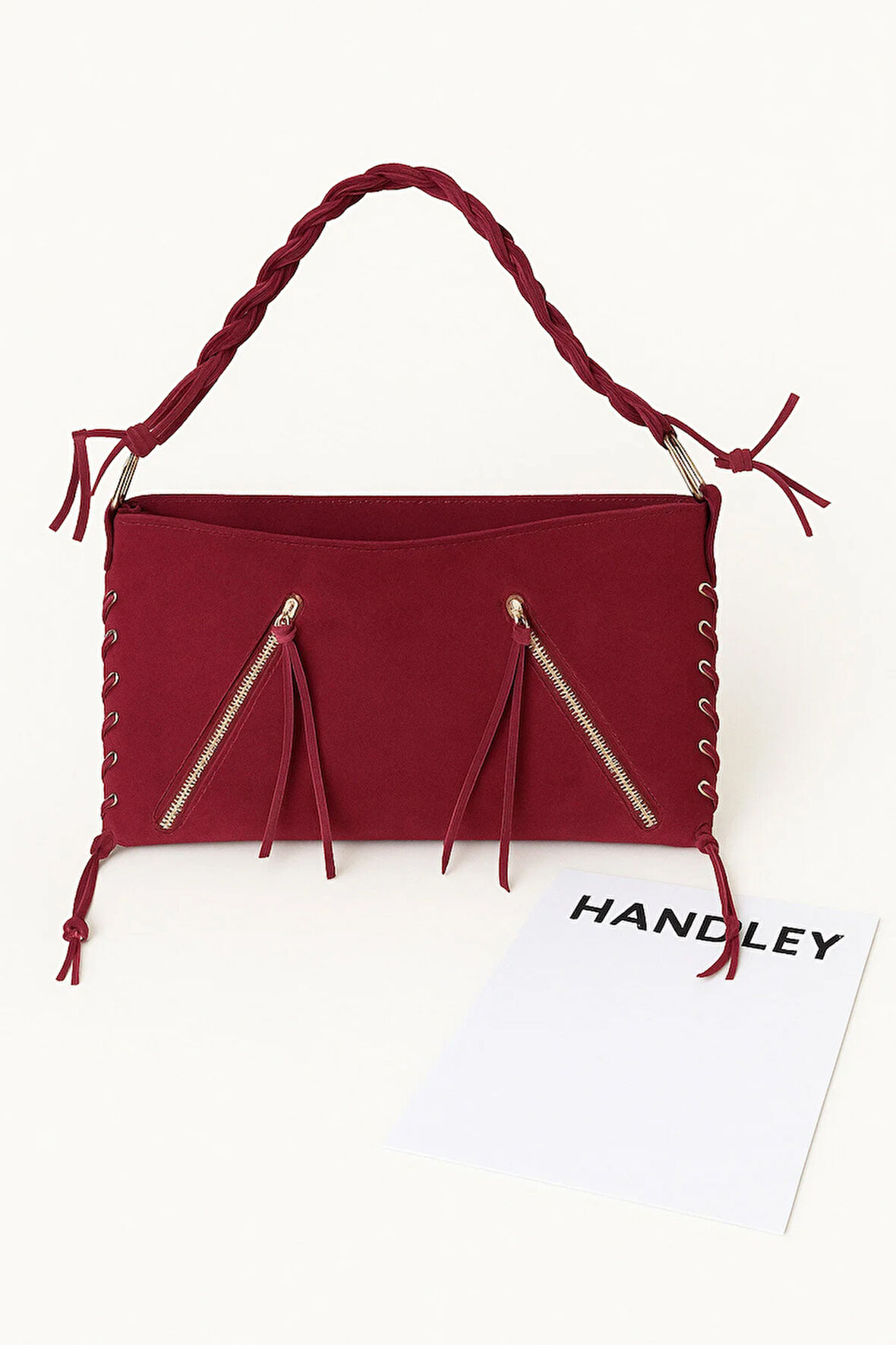 Bohem Süet Kadın Omuz ve El Çantası – Örgü Saplı Fermuar Detaylı Tasarım