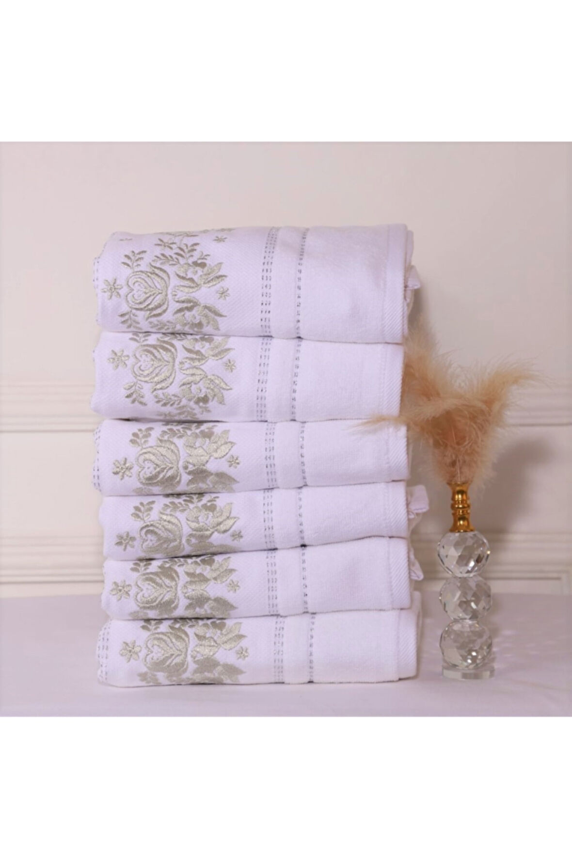 Özdilek Seda Simli Nakışlı 50*90 Havlu 6lı Gümüş M-2