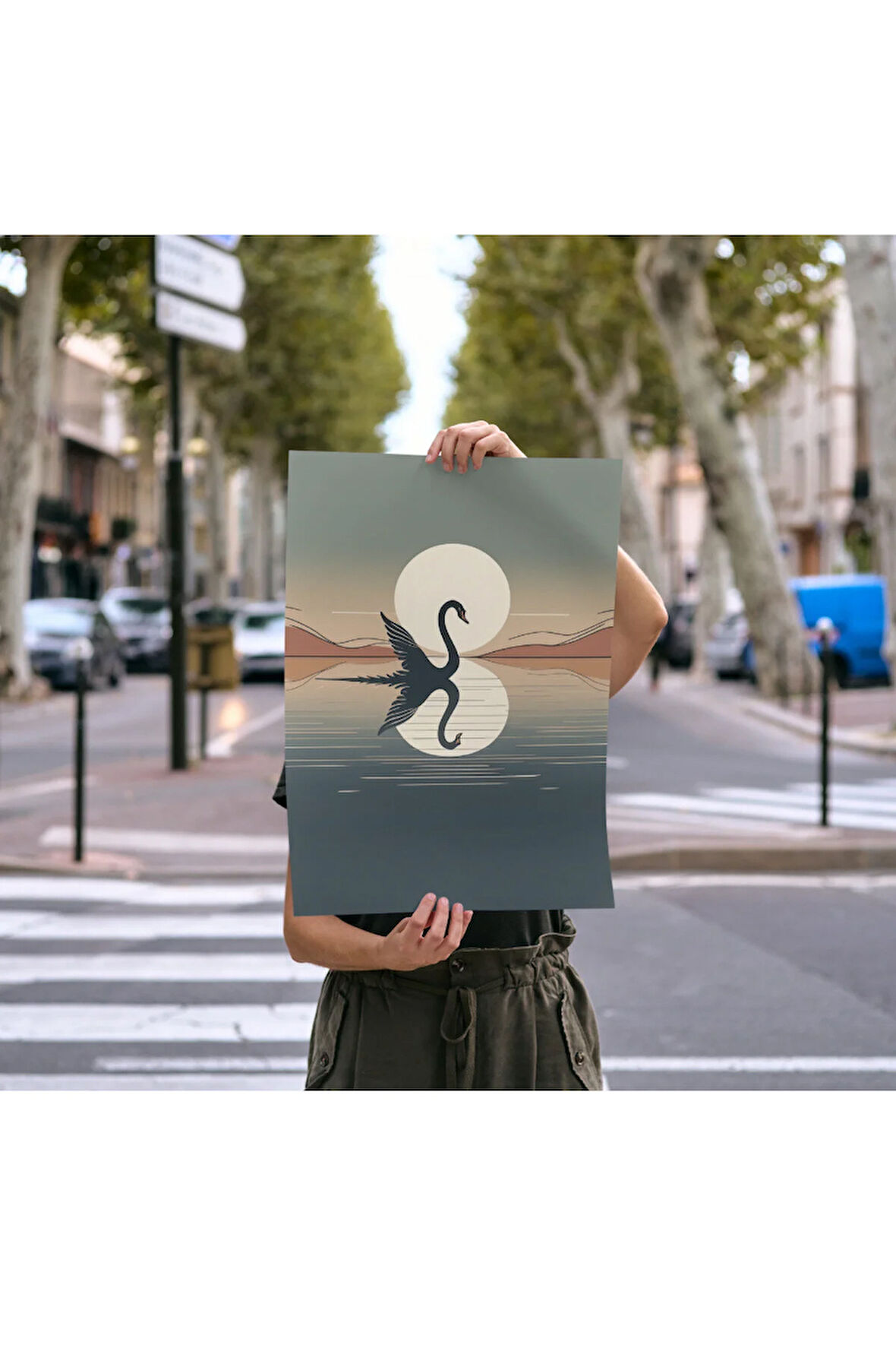 Çerçevesiz Poster Kuğu Silüeti