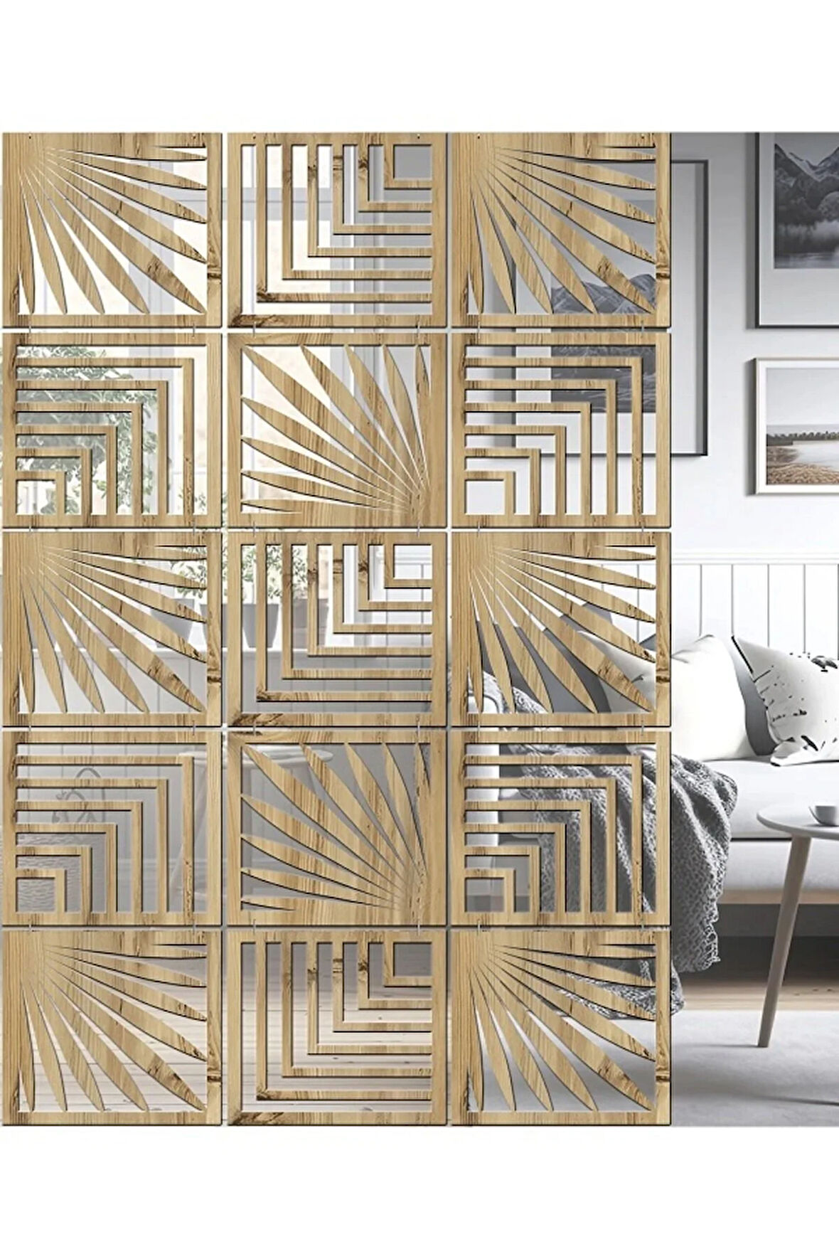 Lazer Kesim Sarkıt Paravan, Ahşap Seperatör, Panel Levha Seti Dekorasyon Ahşap Oda Bölücü modell