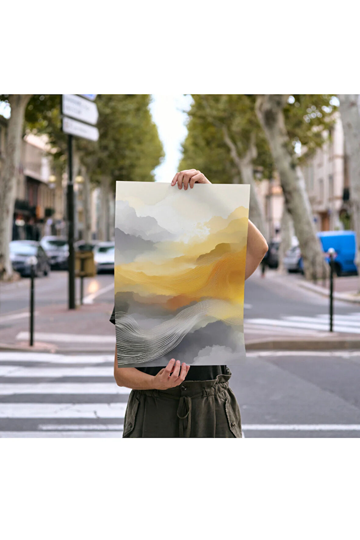 Çerçevesiz Poster Dijital Baskı Soyut "Sarı" 50x70