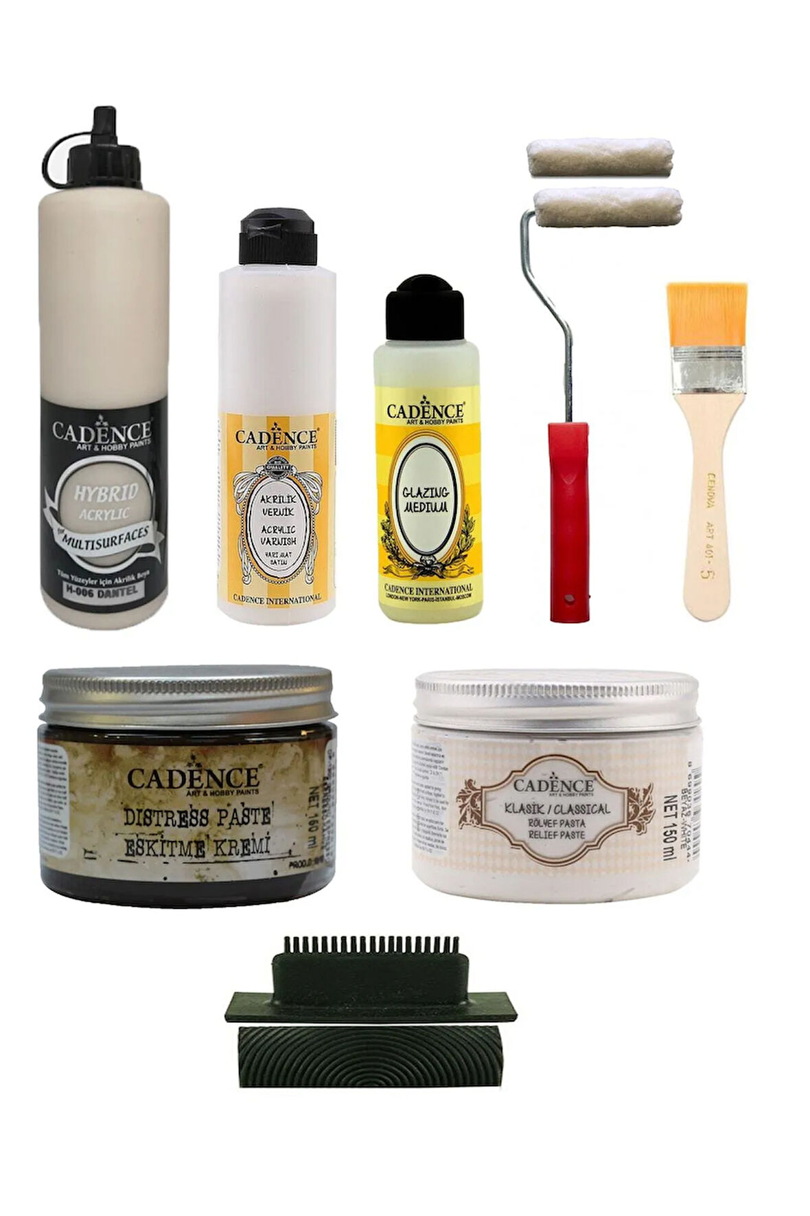 Hibrit Multisurface Boya Ekonomik Eskitme Seti 10 Parça-(h-006 Dantel 500ml)