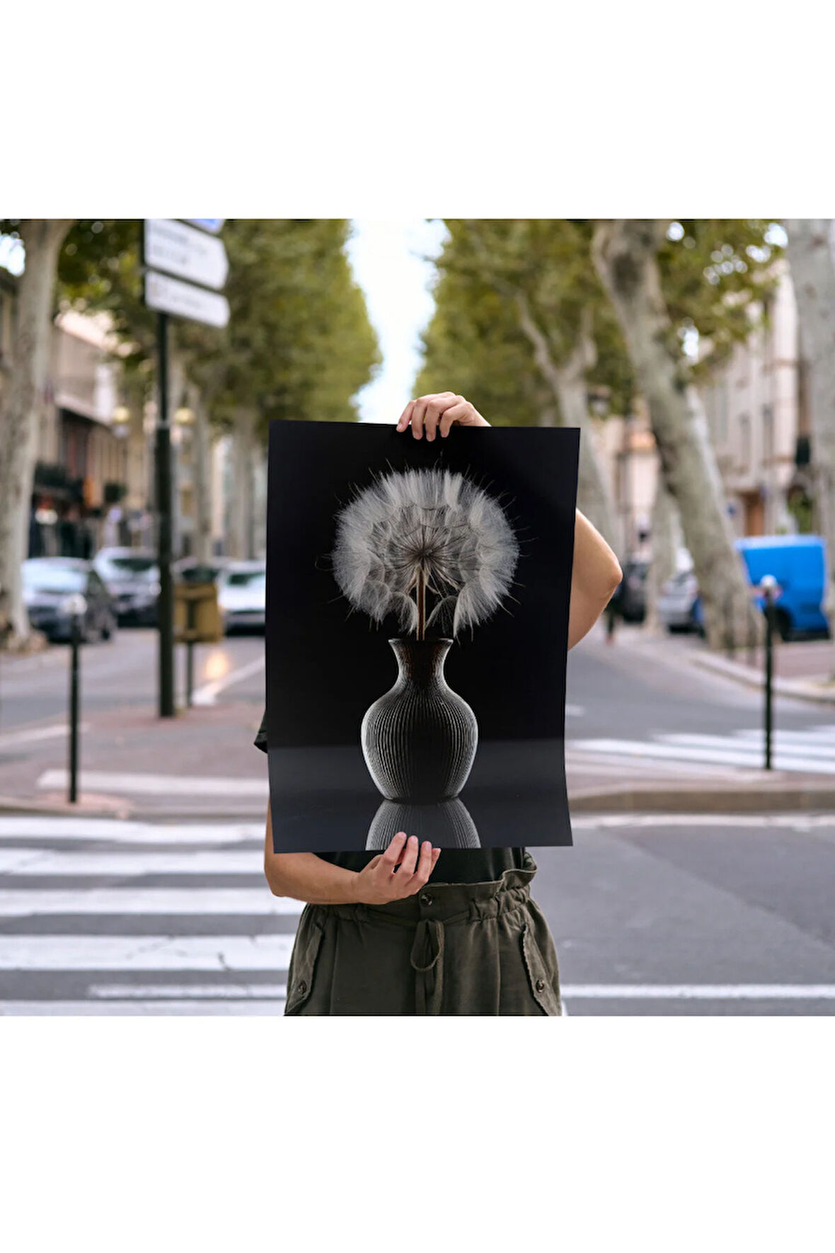 Çerçevesiz Poster Siyah Vazoda Karahindiba Çiçeği