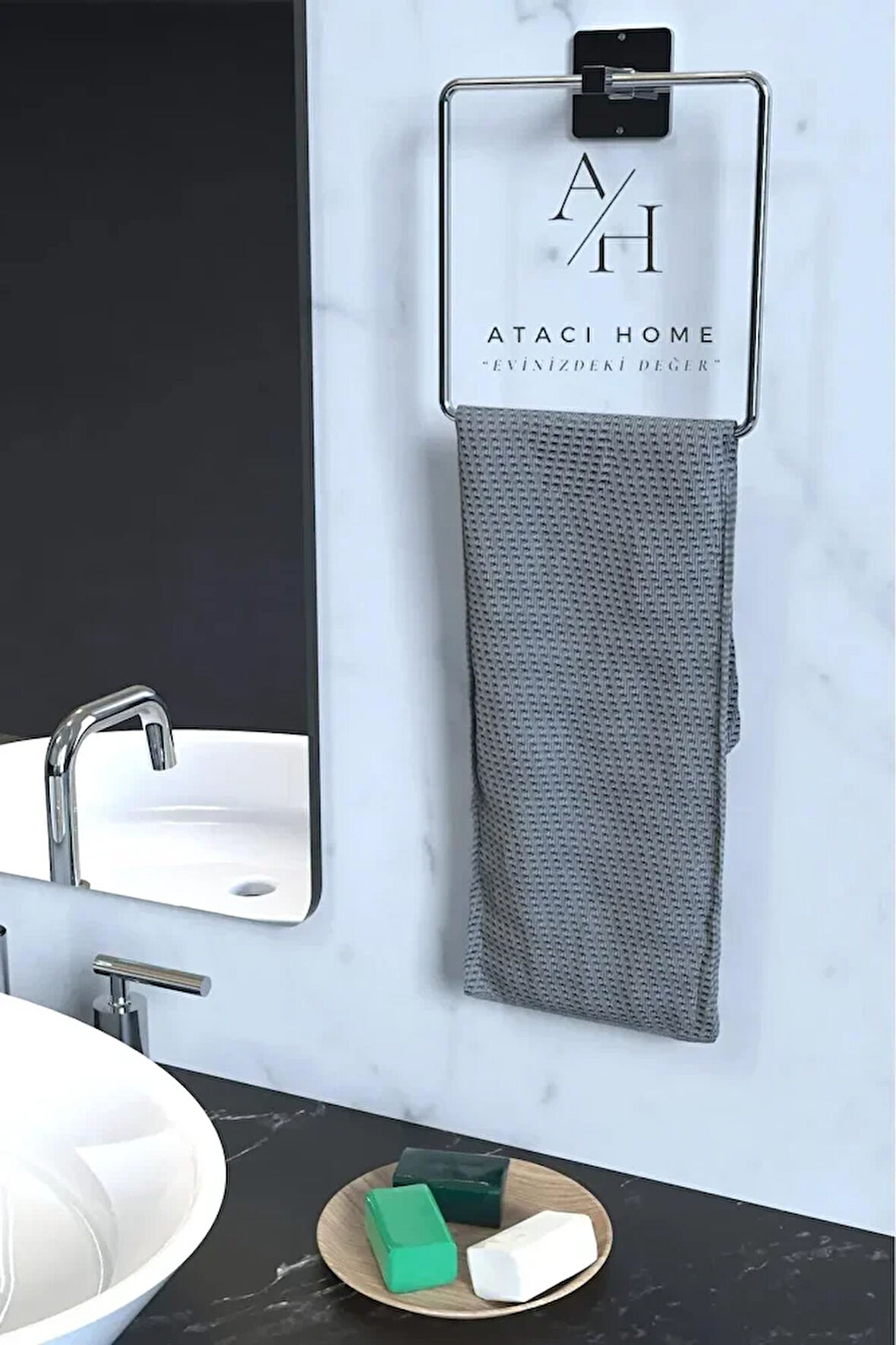 1.Kalite Kare Yapışkanlı Gümüş Kare Havluluk Banyo Havlu Kare Pratik Askılık