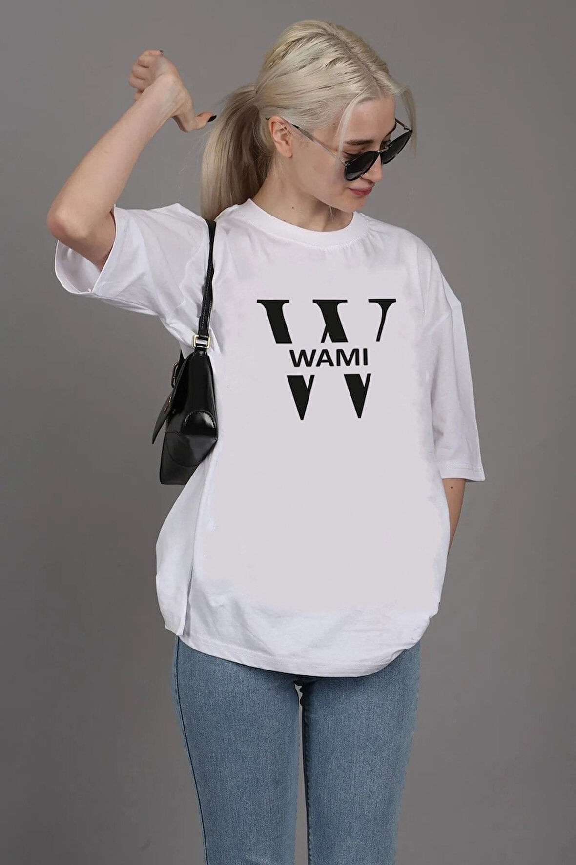 Oversize Panda Baskılı Beyaz Tshirt