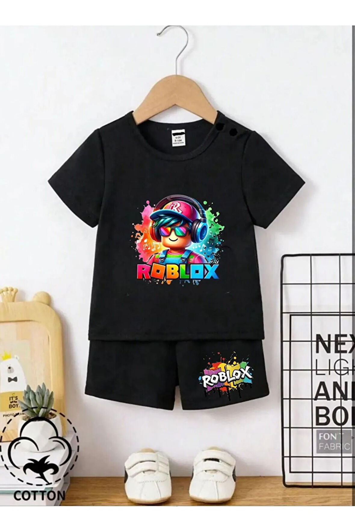 Çocuk Tasarım Roblox Baskılı T-Shirt Şort Alt Üst Takım Pamuk