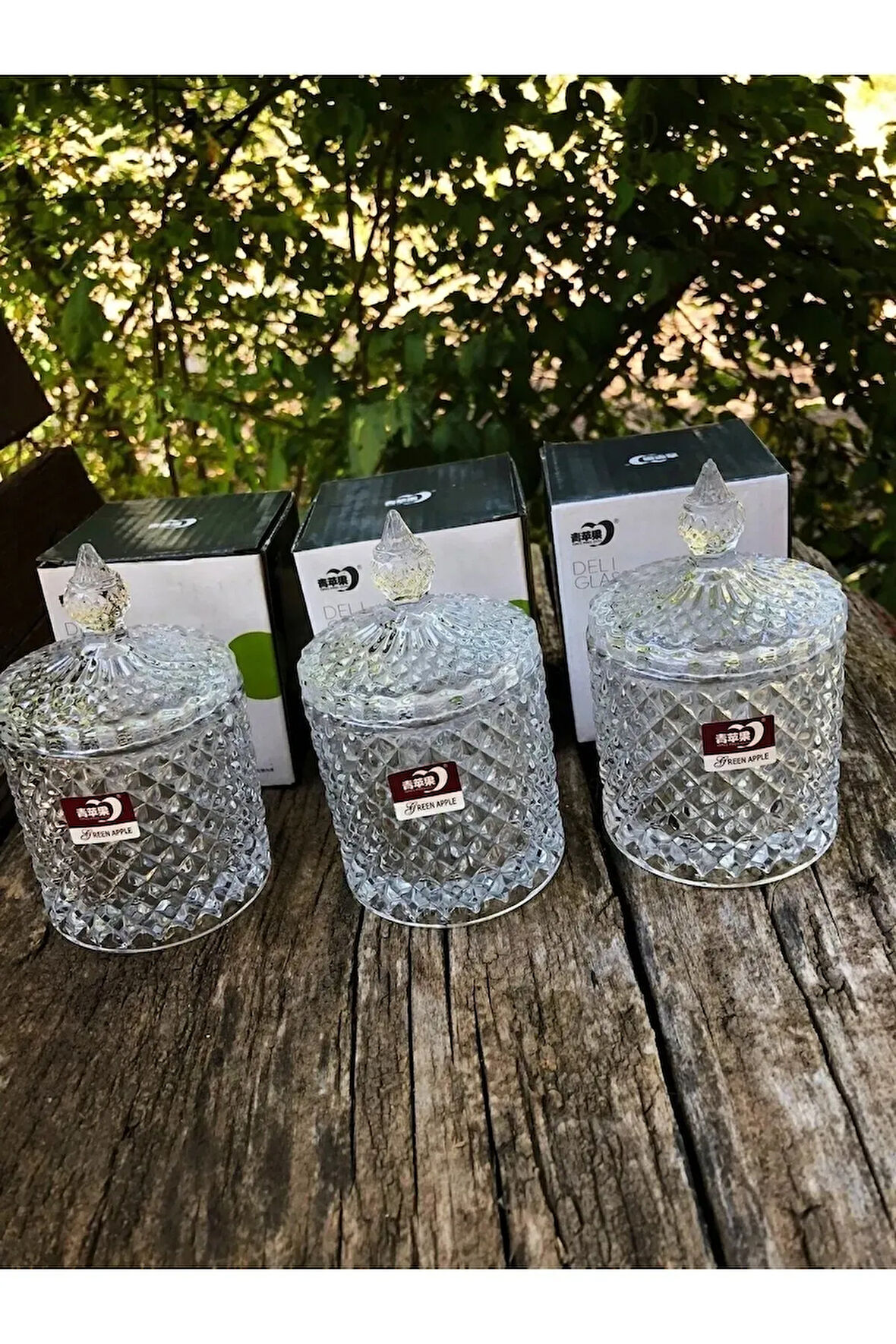 Lüx Ve Şık Cam Kapaklı Kesme Şekerlik İkramlık Lokumluk 3 Adet Hacim 300 ml