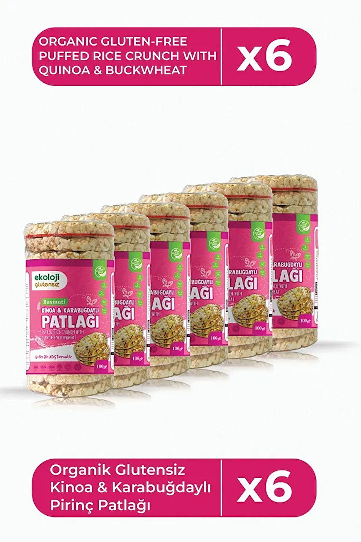 Glutensiz Karabuğday Kinoa Pirinç Patlağı100Gr6Paket GlutenFree Buckwheat Quinoa RicePuffs100Gr6Pack