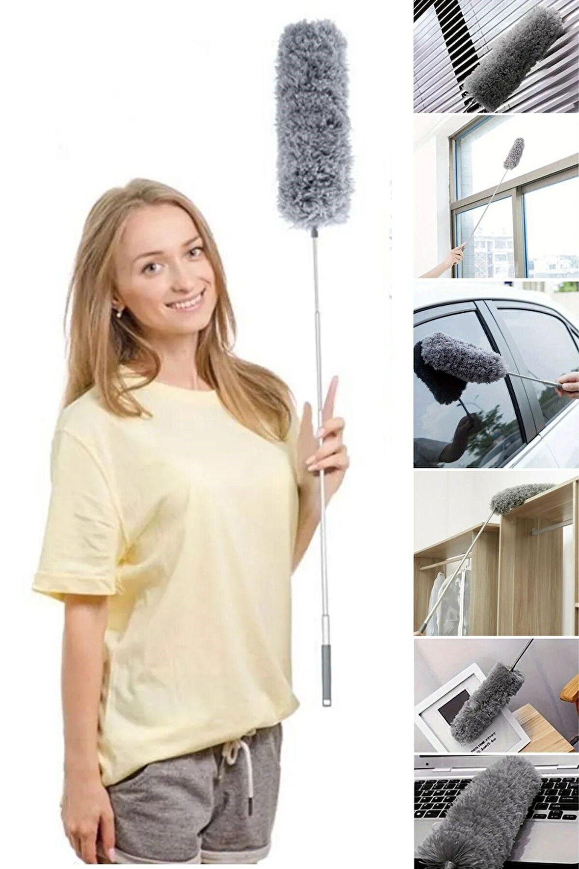 ®Teleskopik Bükülebilir Köşe Bucak Toz Alma Püskülü Dev Boy 280 cm