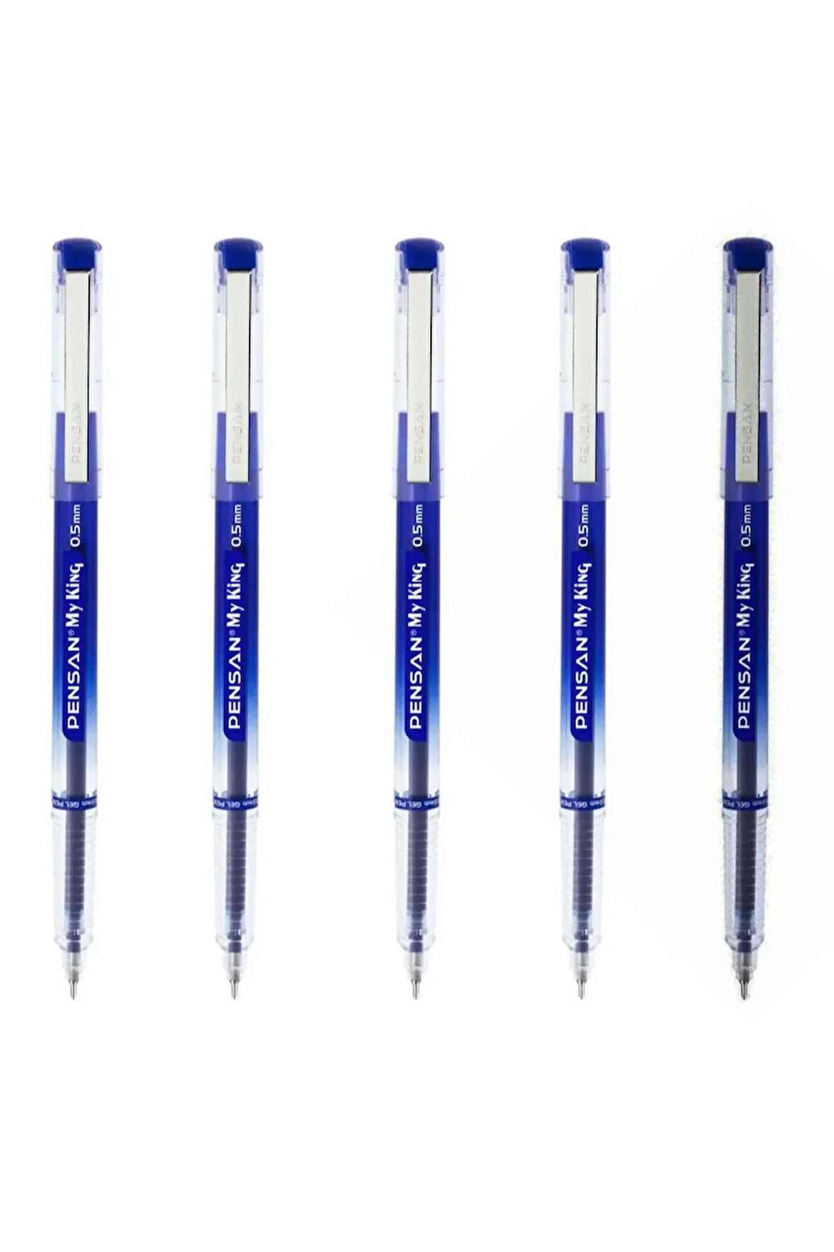 My King İğne Uçlu Metal Klipsli Jel Tükenmez Kalem 0.5 Mm Mavi - 5 Adet
