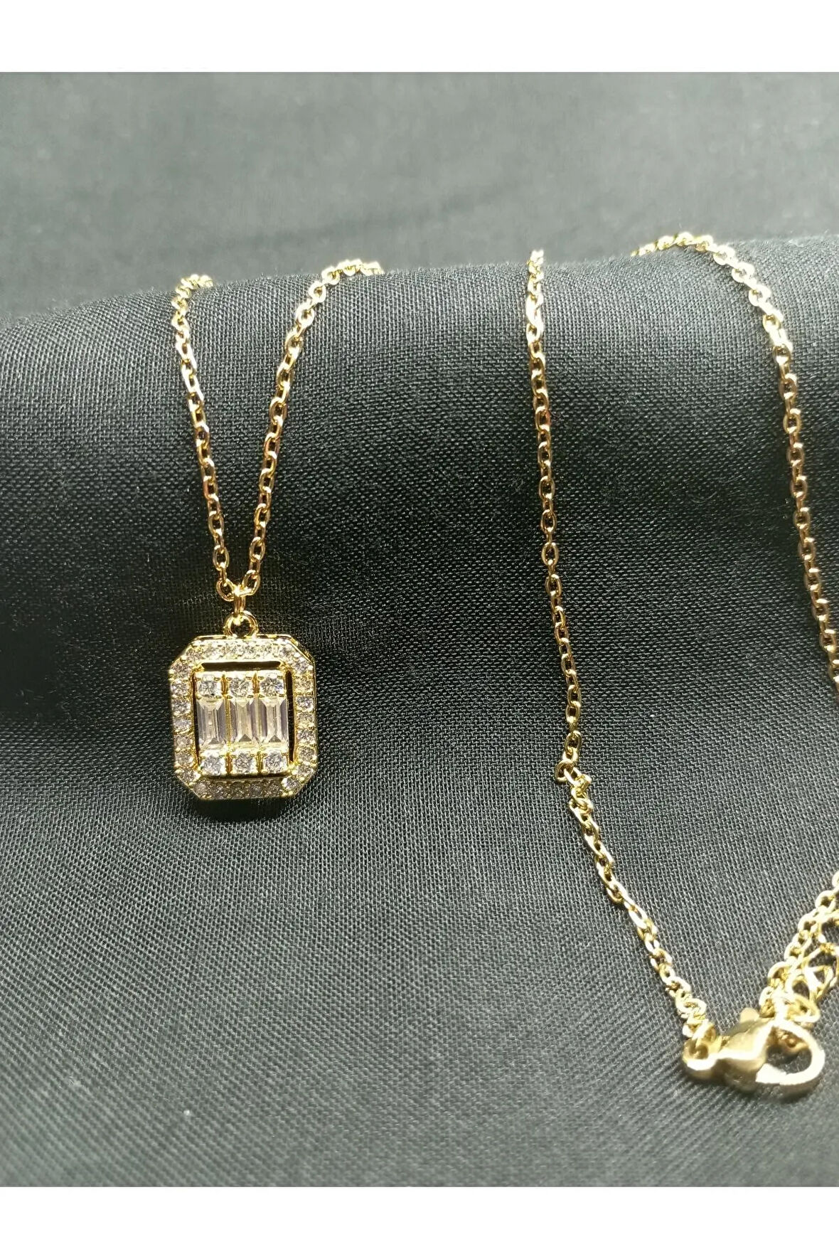 STEEL SHOPPING BAGET TAŞLI GOLD ÇELİK KOLYE