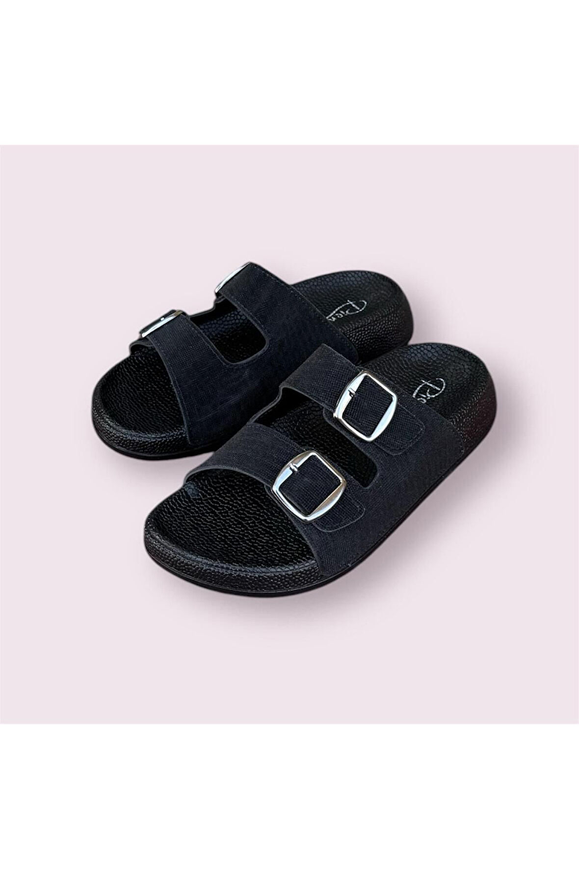 pieenn kadın simli çift toka ortapedik comfort taban terlik