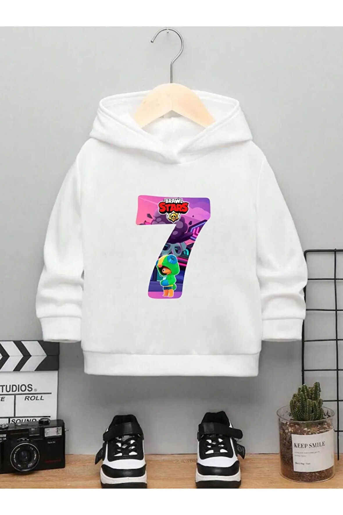Çocuk Tasarım Brawl Stars 7 Baskılı Kapüşonlu Sweatshirt Pamuklu