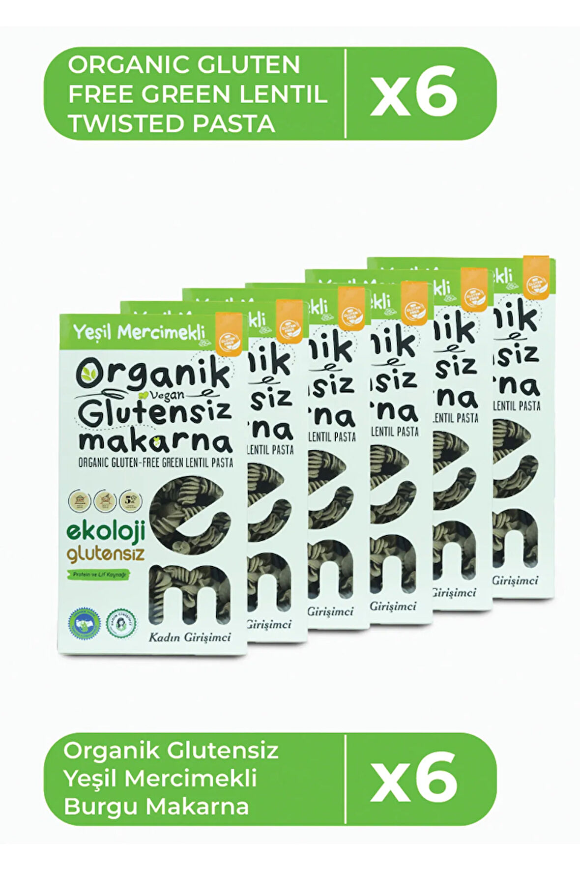 E.M. Organik Glutensiz Makarna Yeşil Mercimek Burgu 200 Gr / 6 Adet