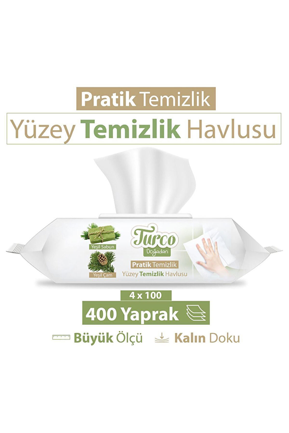 Turco Doğadan Pratik Yüzey Temizlik Havlusu 4X100 (400 Yaprak)