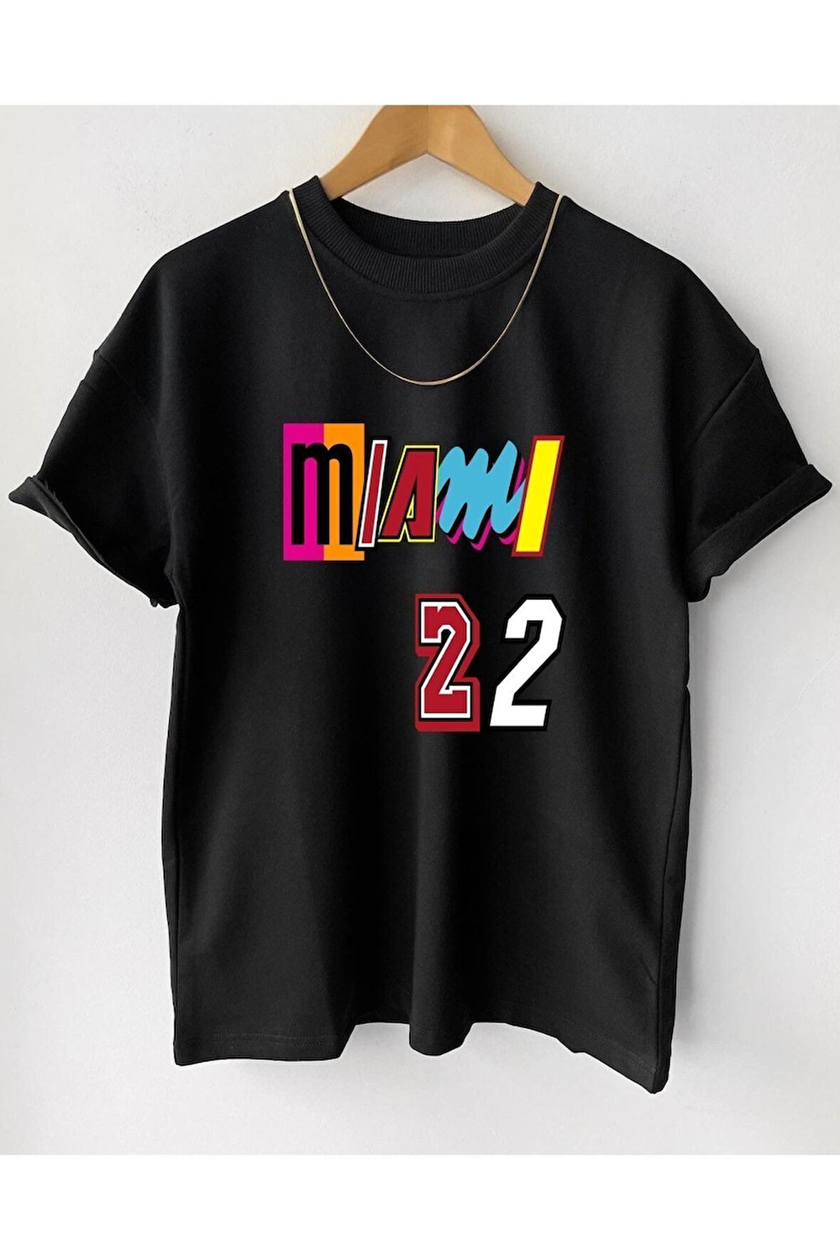 Unisex Brooklyn Siyah Oversize Bisiklet Yaka Baskılı T-shirt